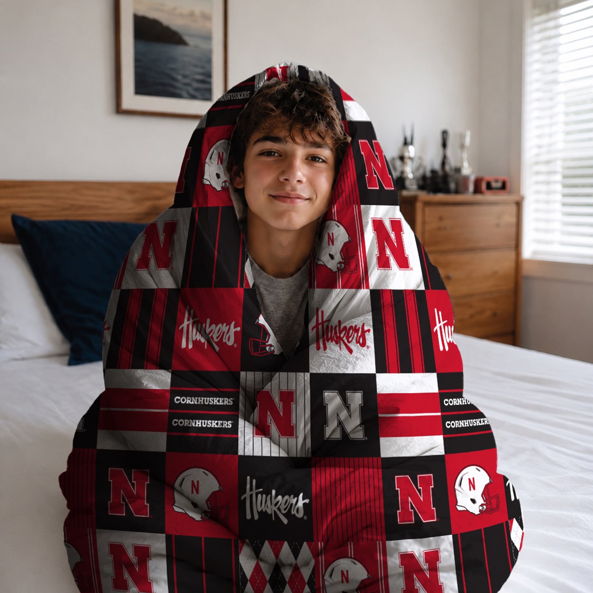 Pegasus Nebraska Huskers Patchwork Plaid Three-Piece Full/Queen Bed in a Bag Set