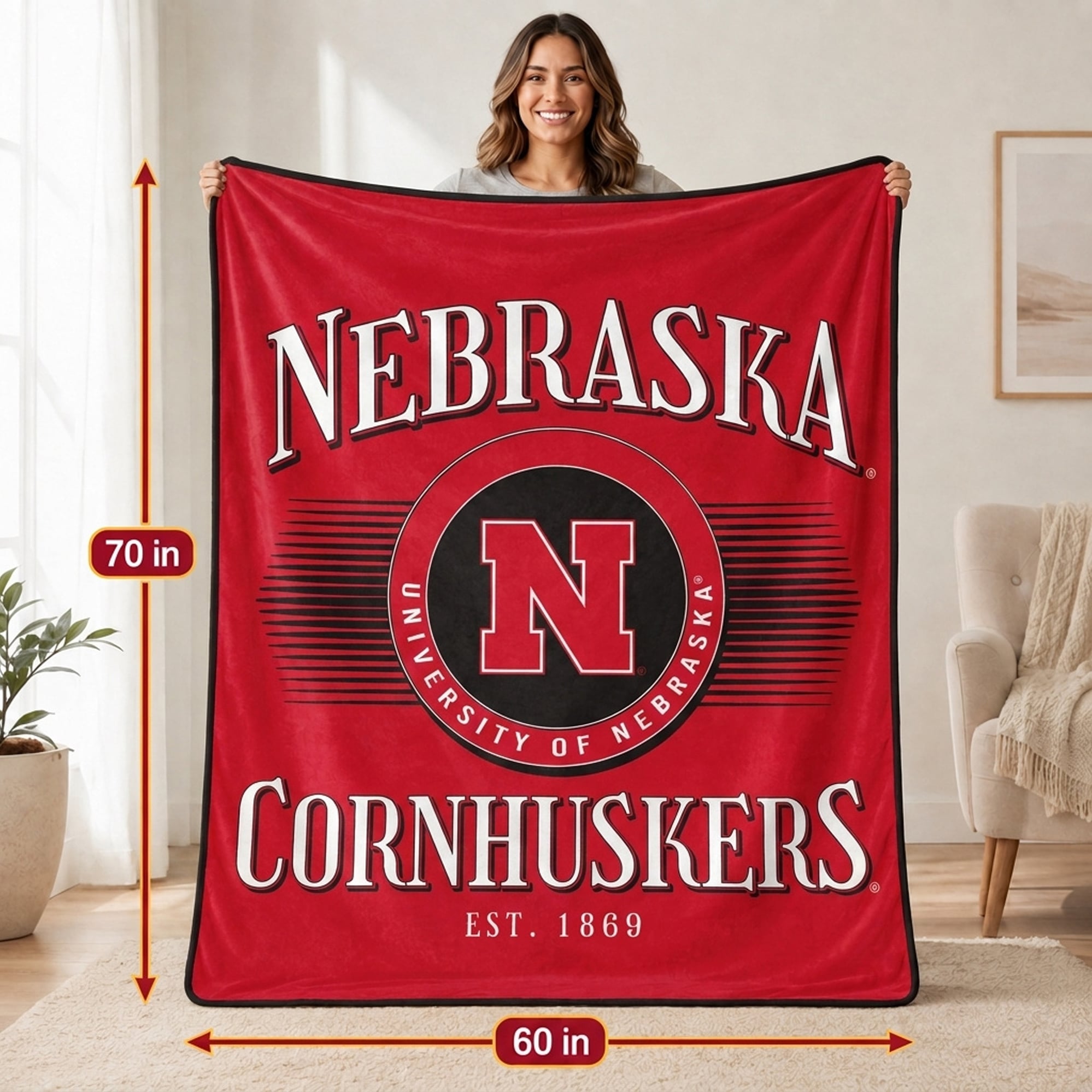 Pegasus Nebraska Huskers Spotlight Arch 60" x 70" Ultra Soft Throw Blanket
