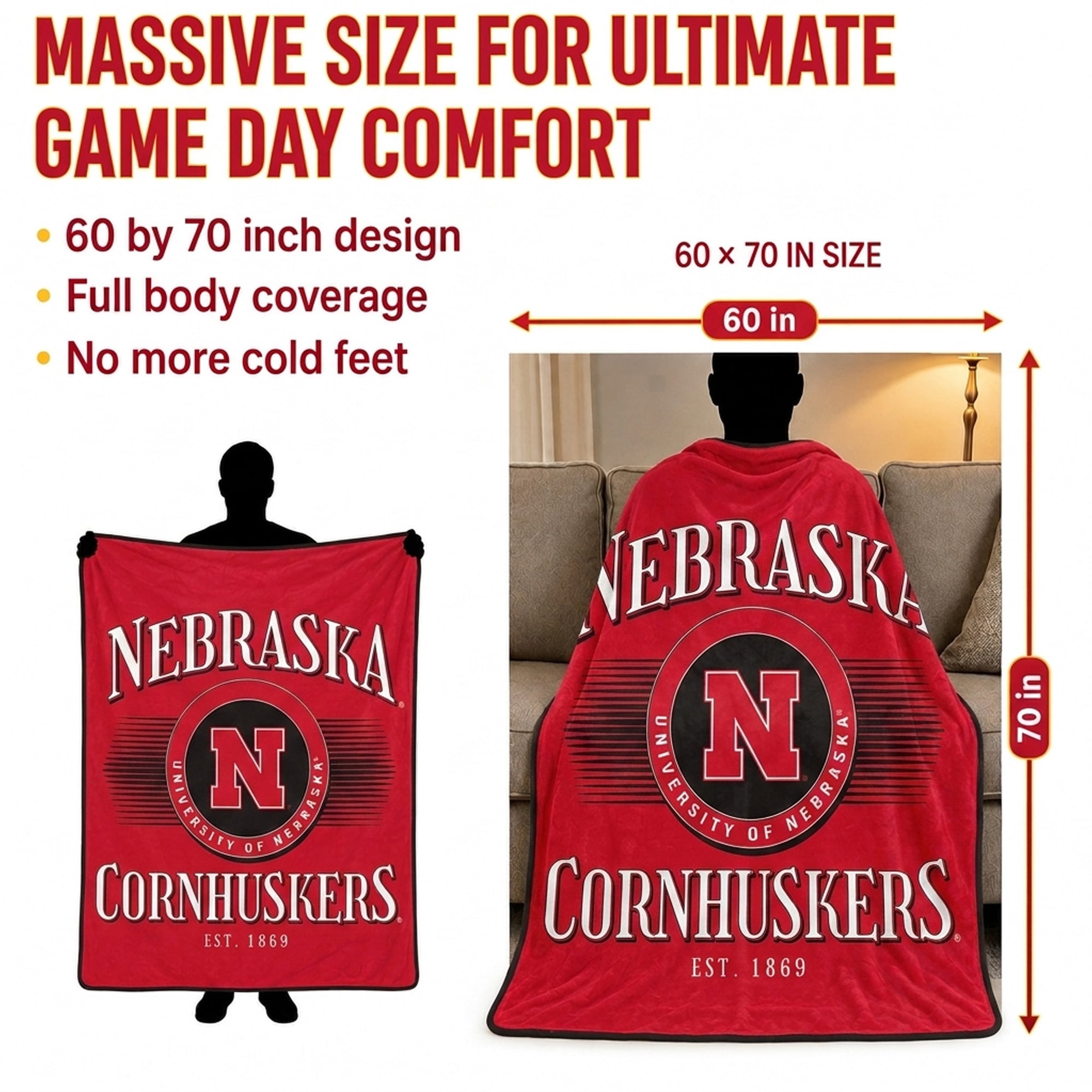 Pegasus Nebraska Huskers Spotlight Arch 60" x 70" Ultra Soft Throw Blanket