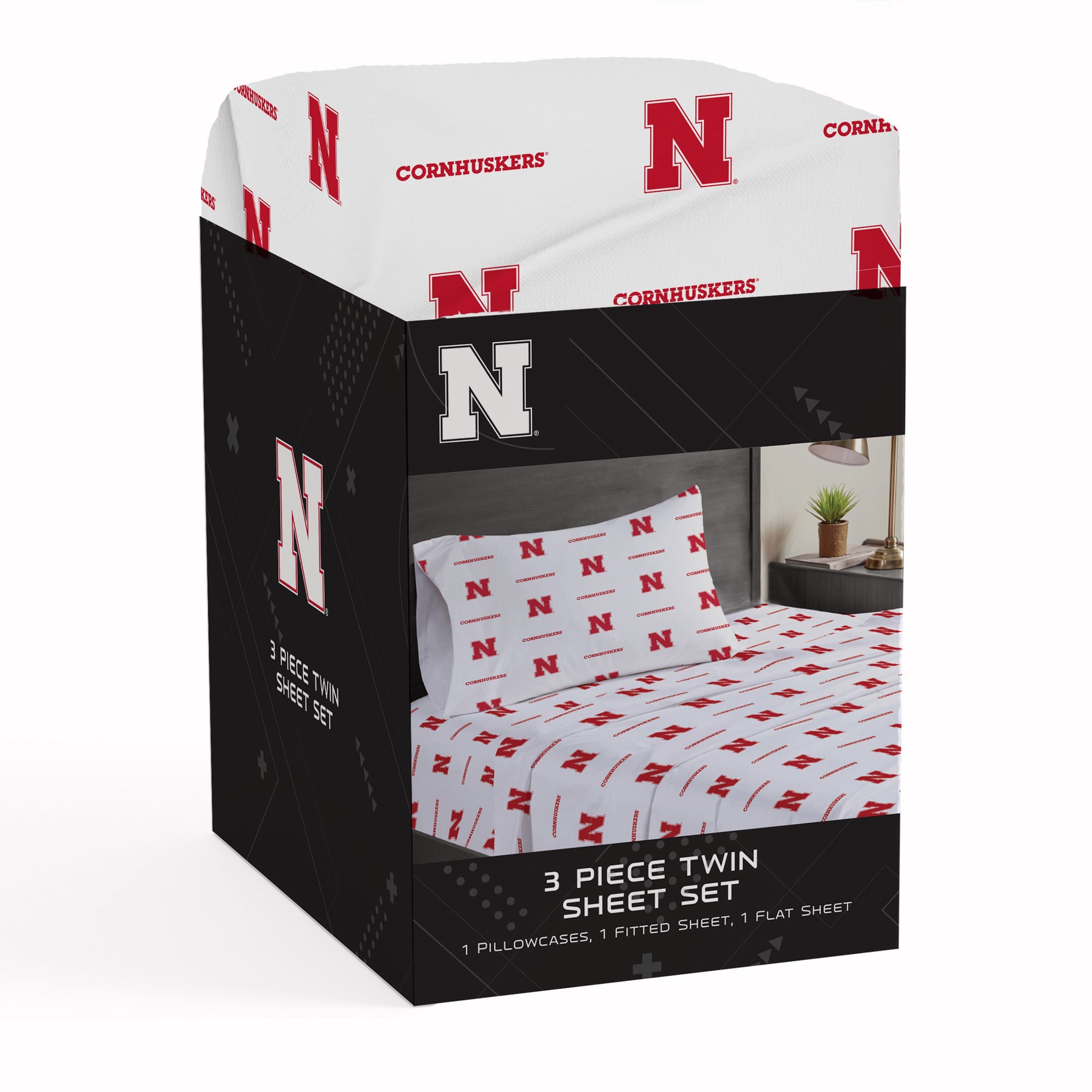 Pegasus Nebraska Huskers Three-Piece Twin Sheet Set