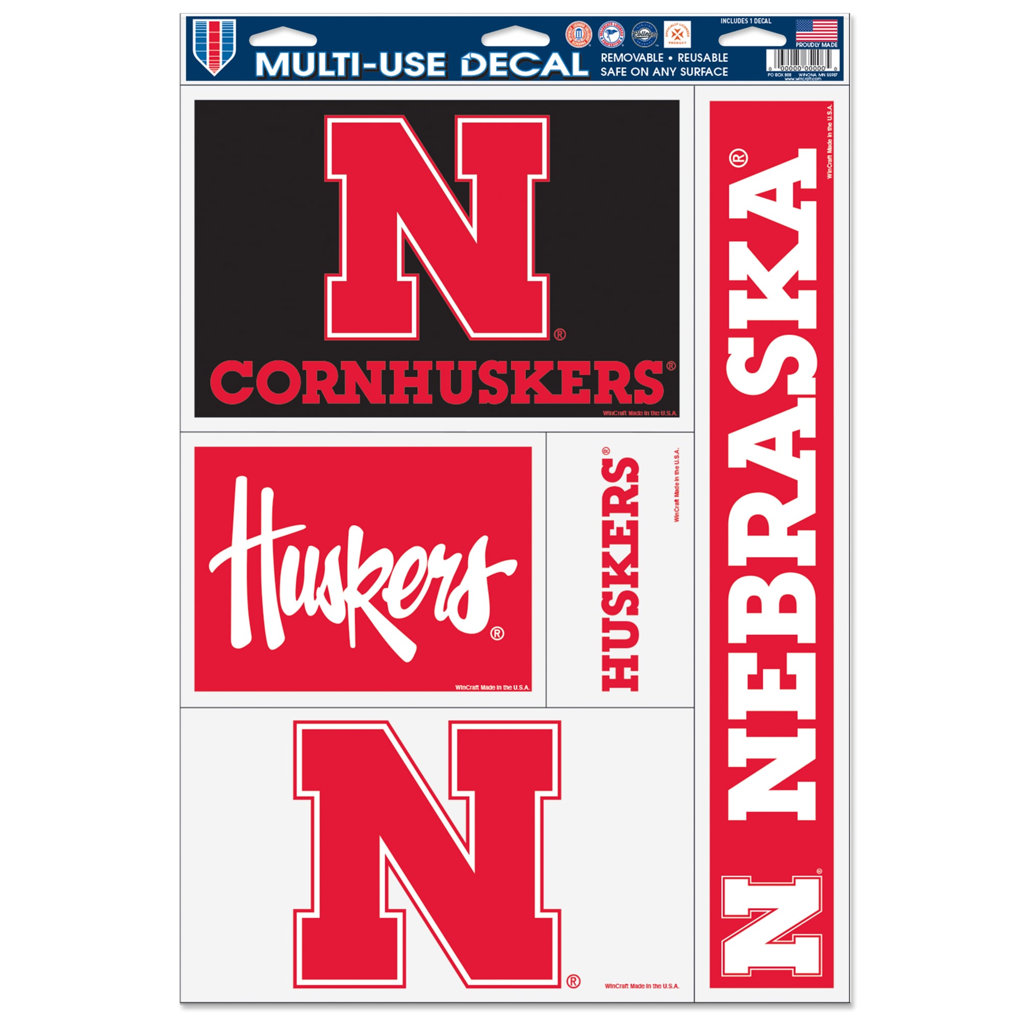 Feuille de décalcomanies multi-usages WinCraft Nebraska Huskers Primary 11'' x 17''