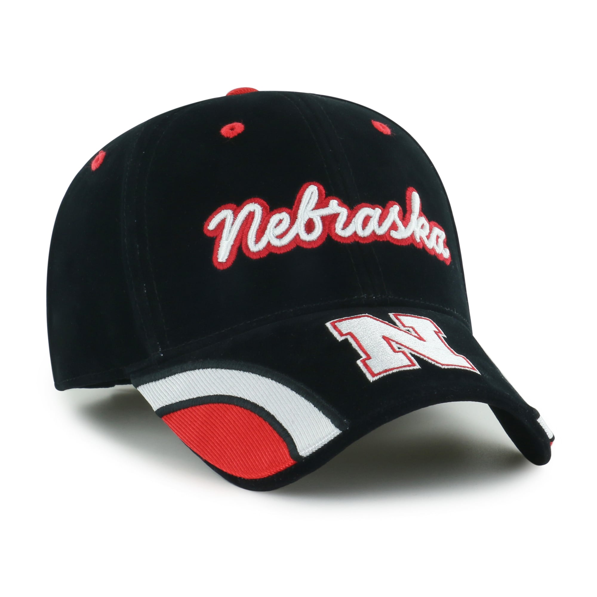 Casquette ajustable pour femme « 47 » en velours denim noir Nebraska Huskers avec inscription MVP