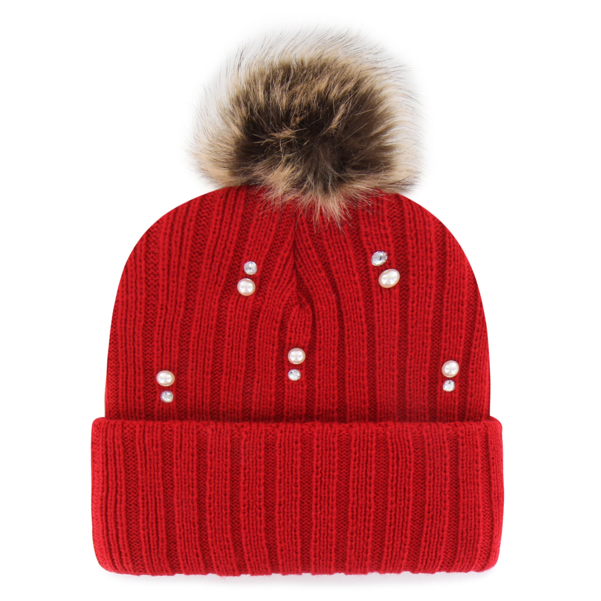 Bonnet en maille de fourrure nacrée « 47 Scarlet Nebraska Huskers » pour femme, avec pompon