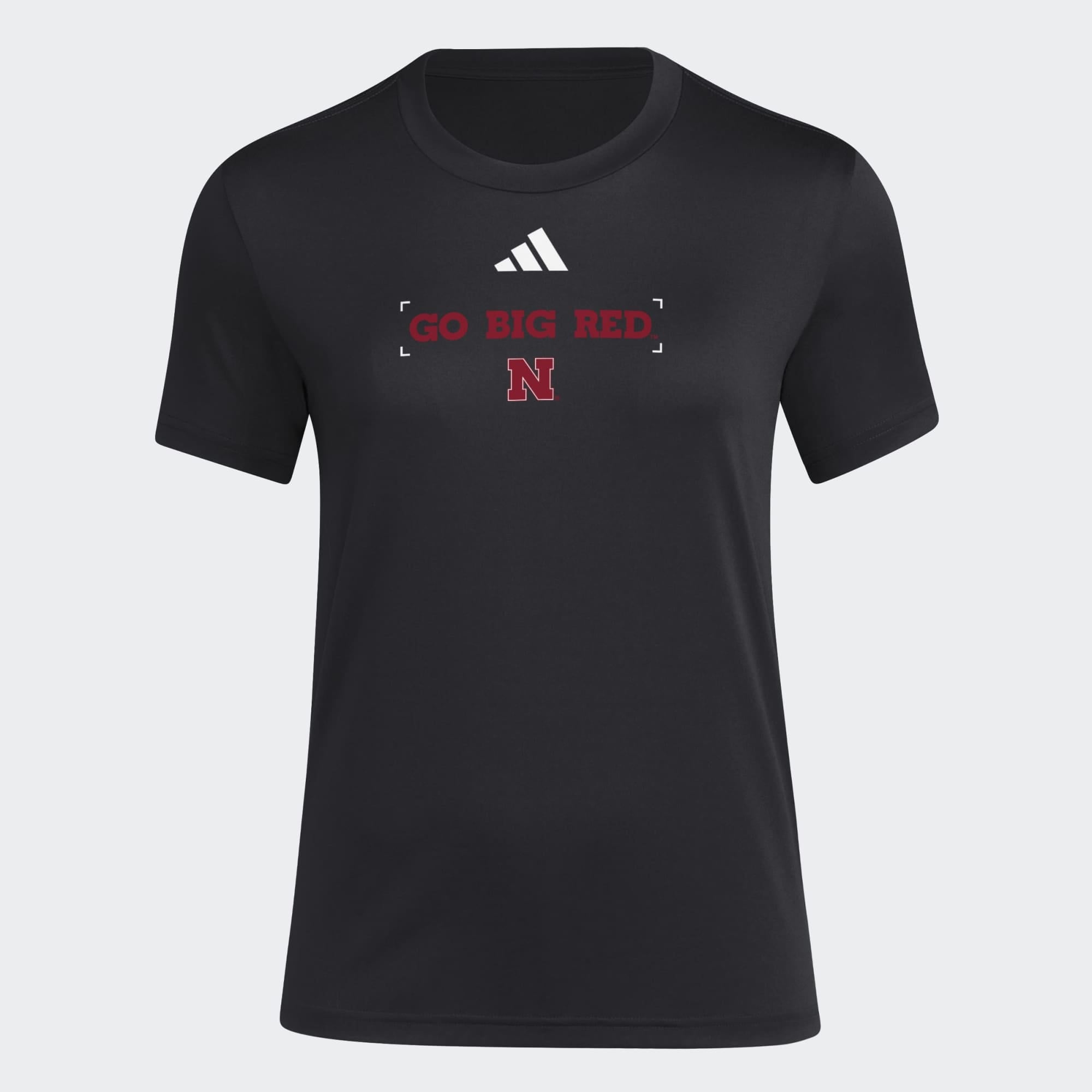 Women's adidas Black Nebraska Huskers Locker Slogan Pre-Game T-Shirt