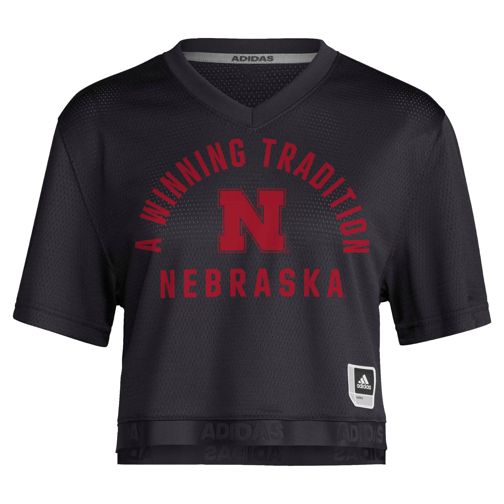 Maillot de football américain court adidas Nebraska Huskers Strategy pour femme, noir