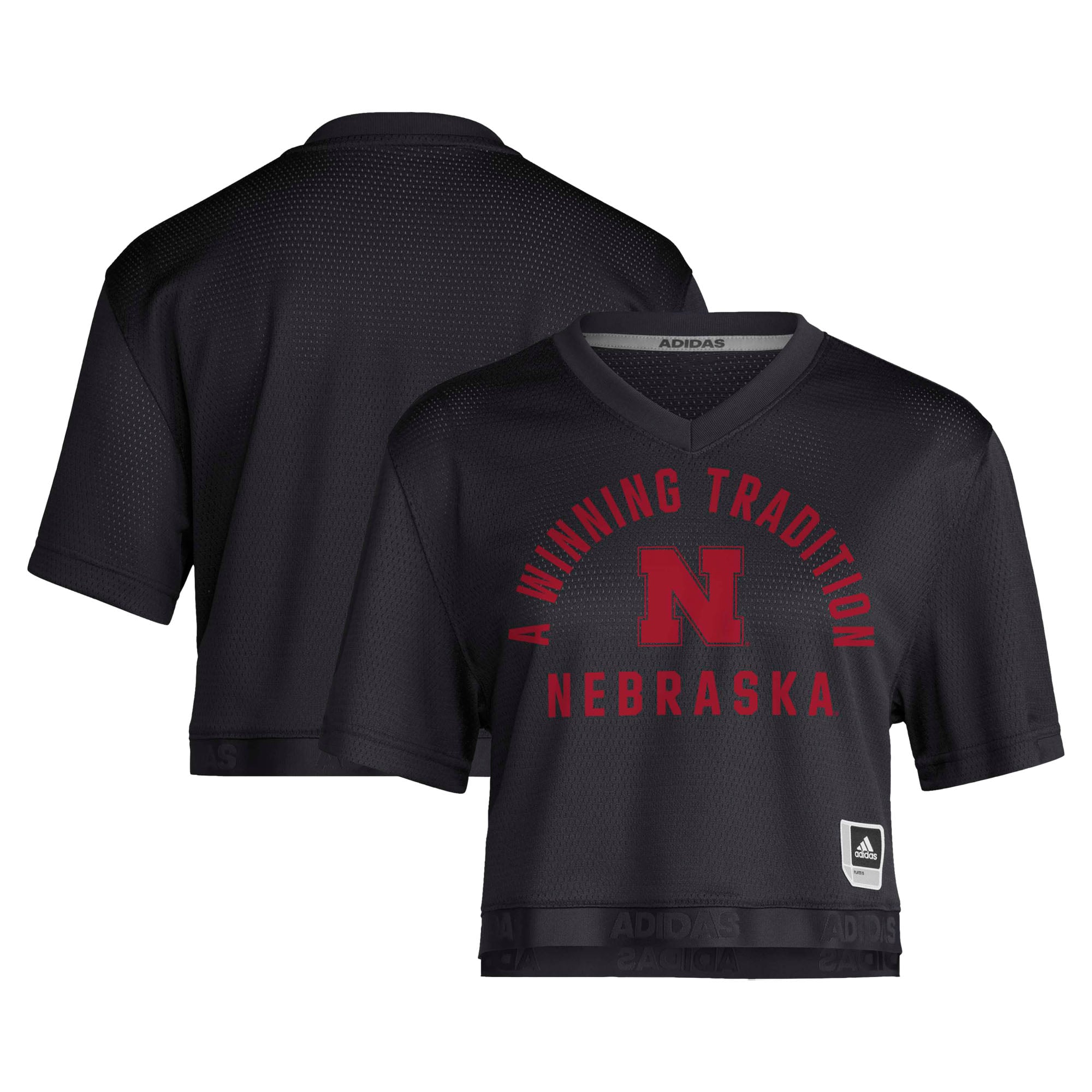 Maillot de football américain court adidas Nebraska Huskers Strategy pour femme, noir
