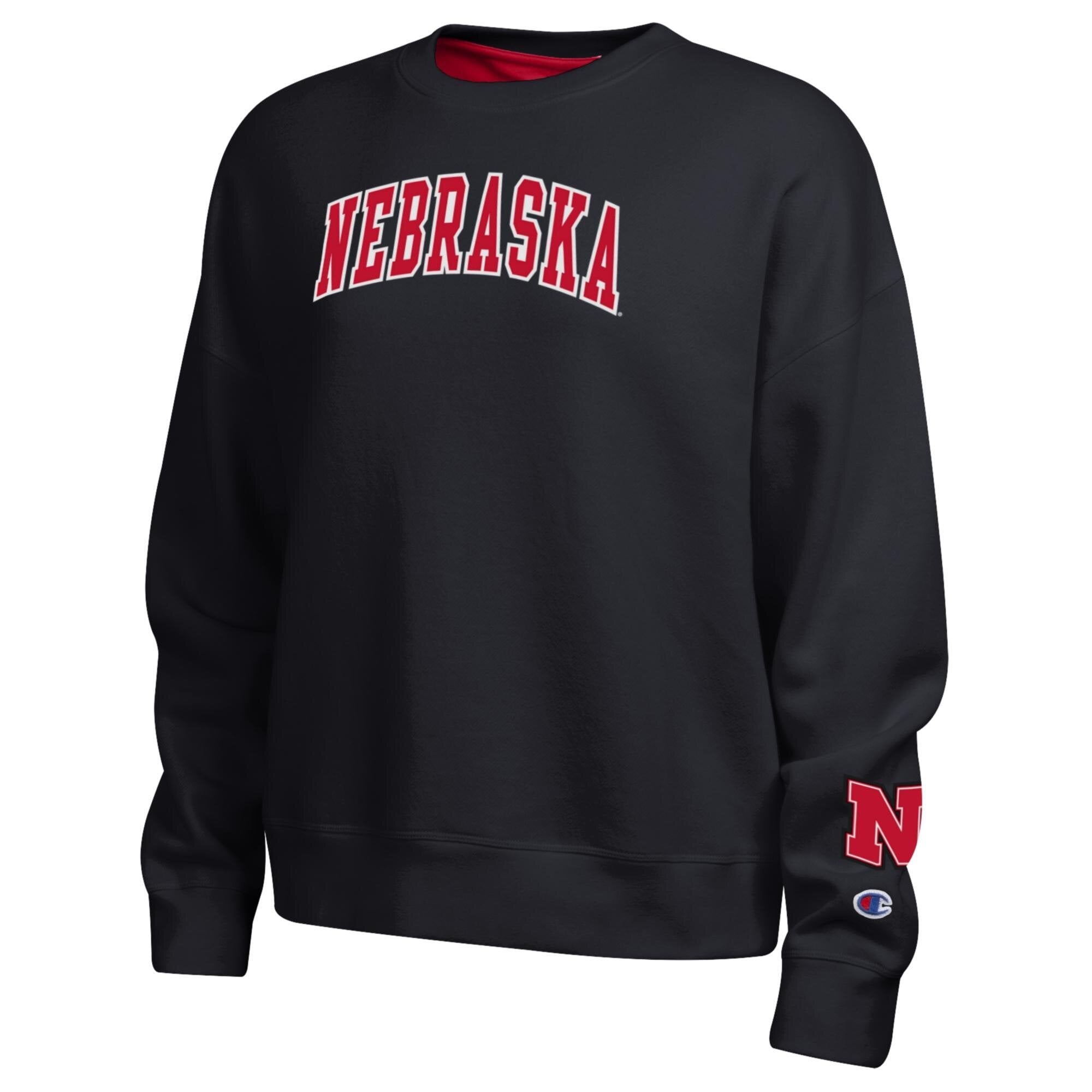 Women's Champion  Black Nebraska Huskers Fleece Crew Sweatshirt