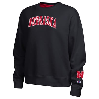  Nebraska Huskers Champion Women's Fleece Crew Sweatshirt - Black