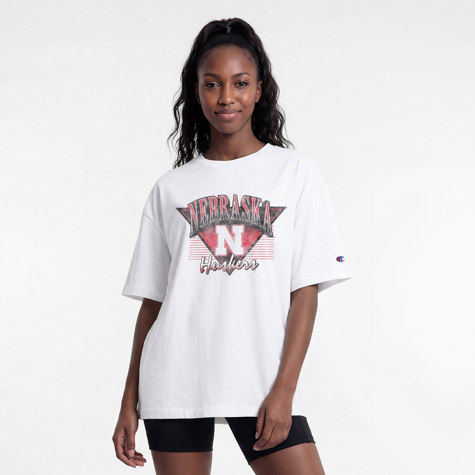 Women's Champion White Nebraska Huskers Retro Oversized T-Shirt