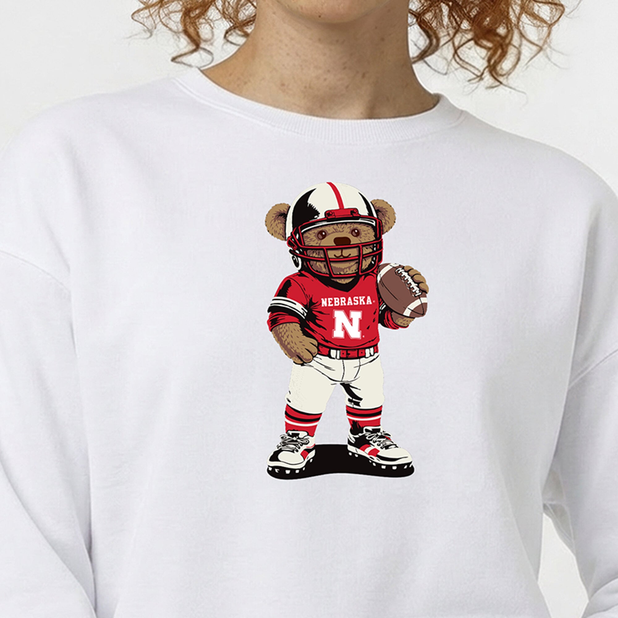 Women's Champion White Nebraska Huskers Teddy Bear Sweatshirt