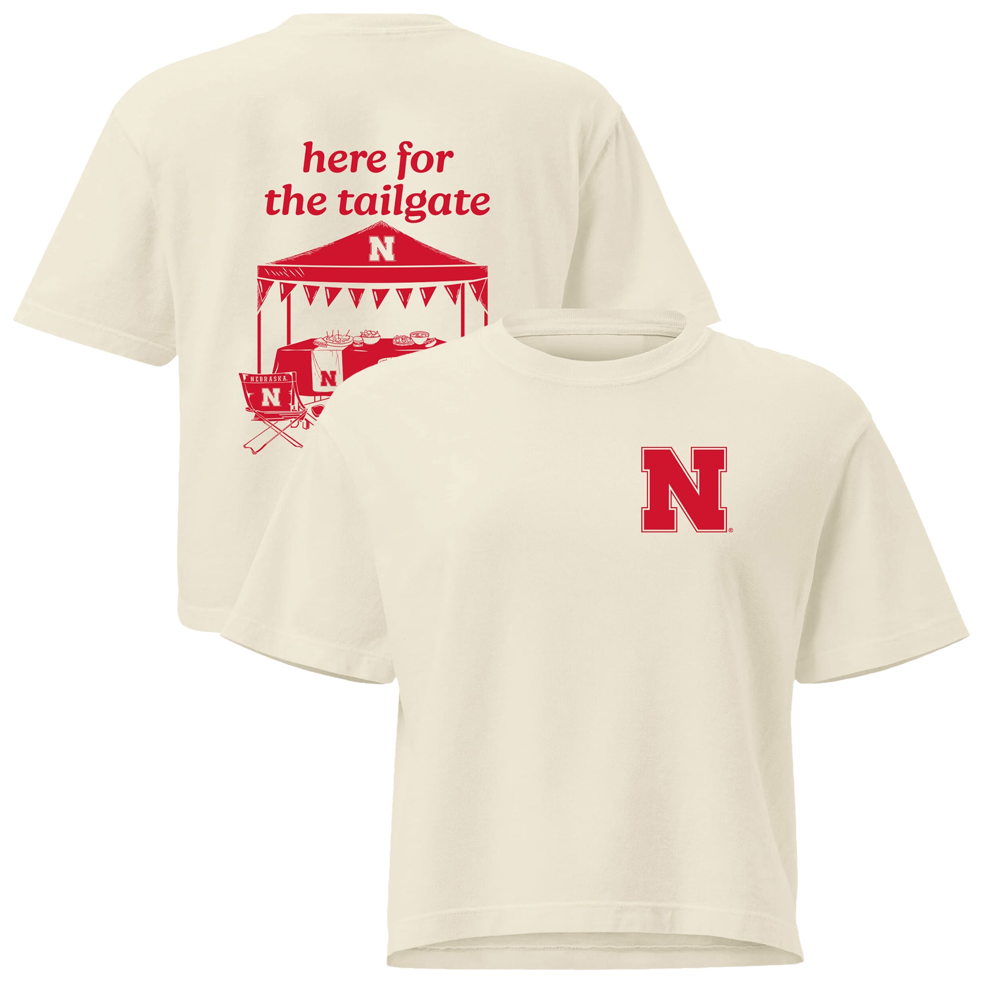 Women's Comfort Colors Cream Nebraska Huskers Here For The Tailgate Cropped T-Shirt