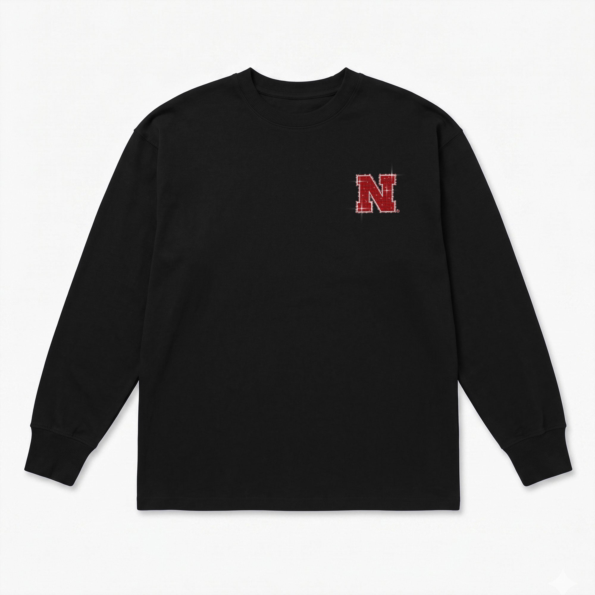 T-shirt à manches longues noir Nebraska Huskers Light It Up strass pour femmes, collection Gameday Couture