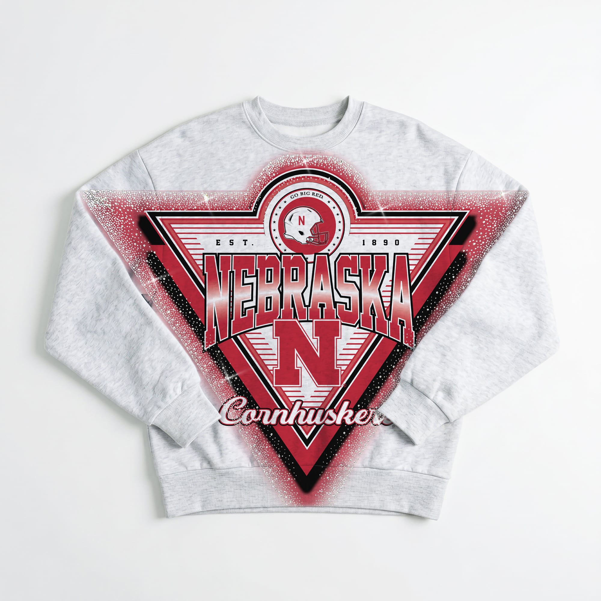 Women's Gameday Couture Gray Nebraska Huskers Chasing Victory Rhinestone Spray Oversized Fleece Sweatshirt