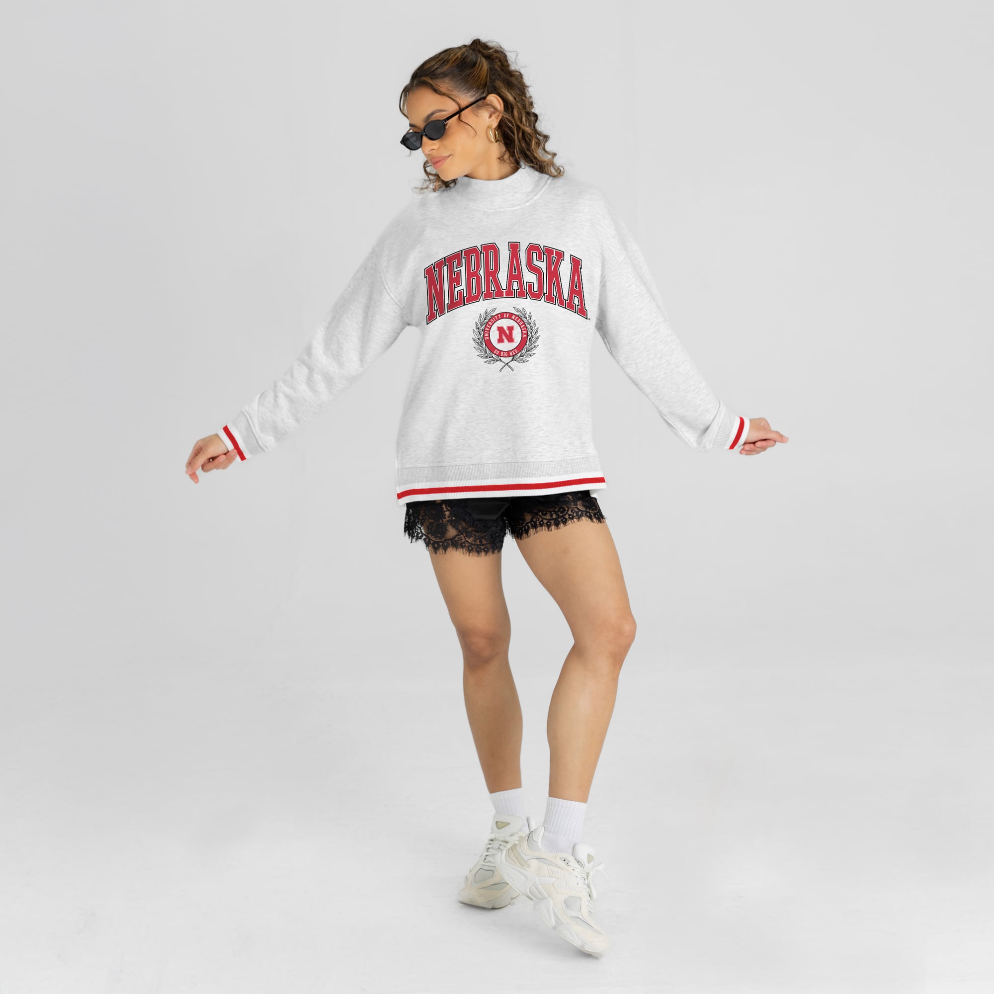 Women's Gameday Couture Gray Nebraska Huskers Rally Point Contrast Stripe Mock Neck Sweatshirt