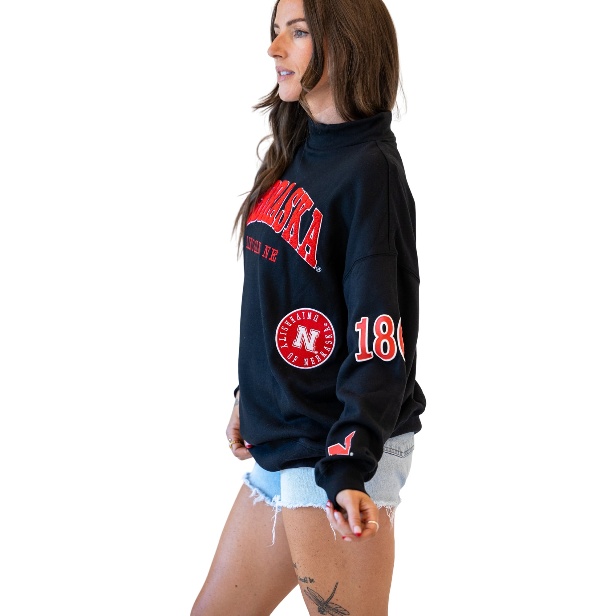 Sweat-shirt à col montant noir Nebraska Huskers pour femmes, modèle Gameday Social