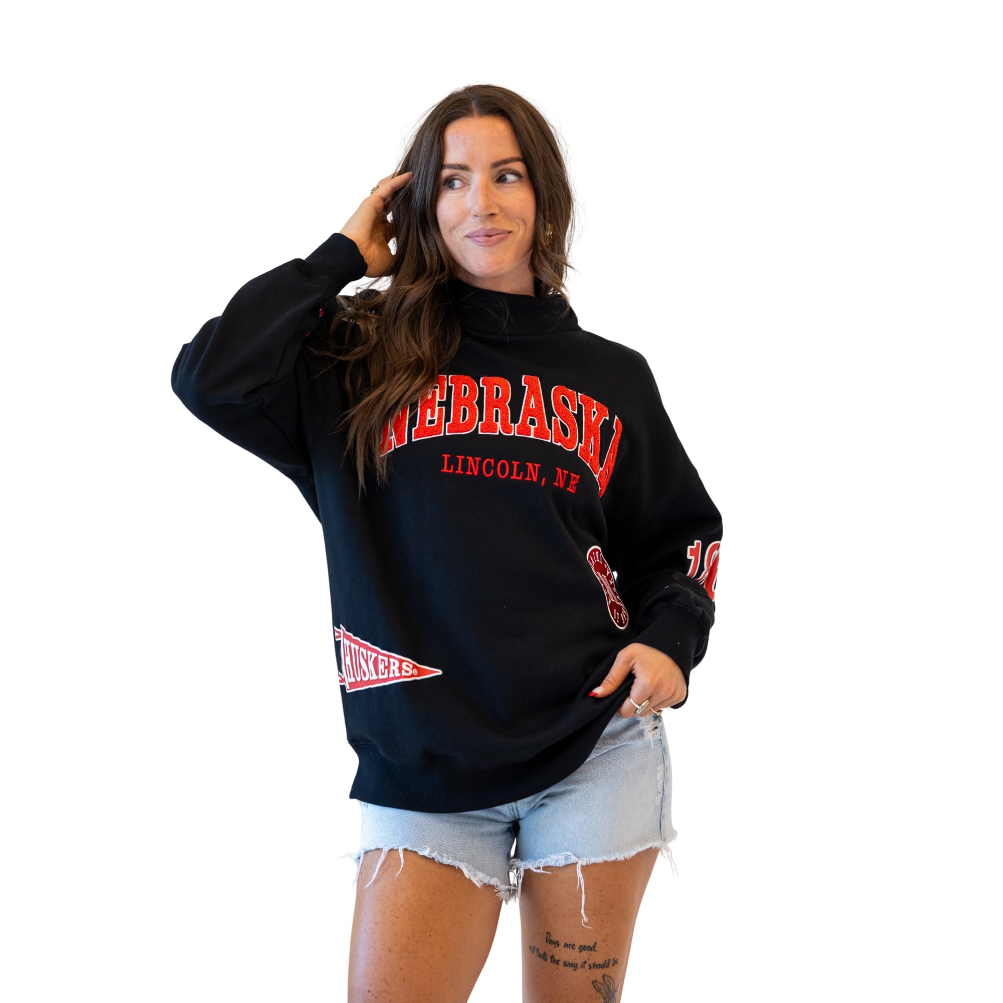 Sweat-shirt à col montant noir Nebraska Huskers pour femmes, modèle Gameday Social