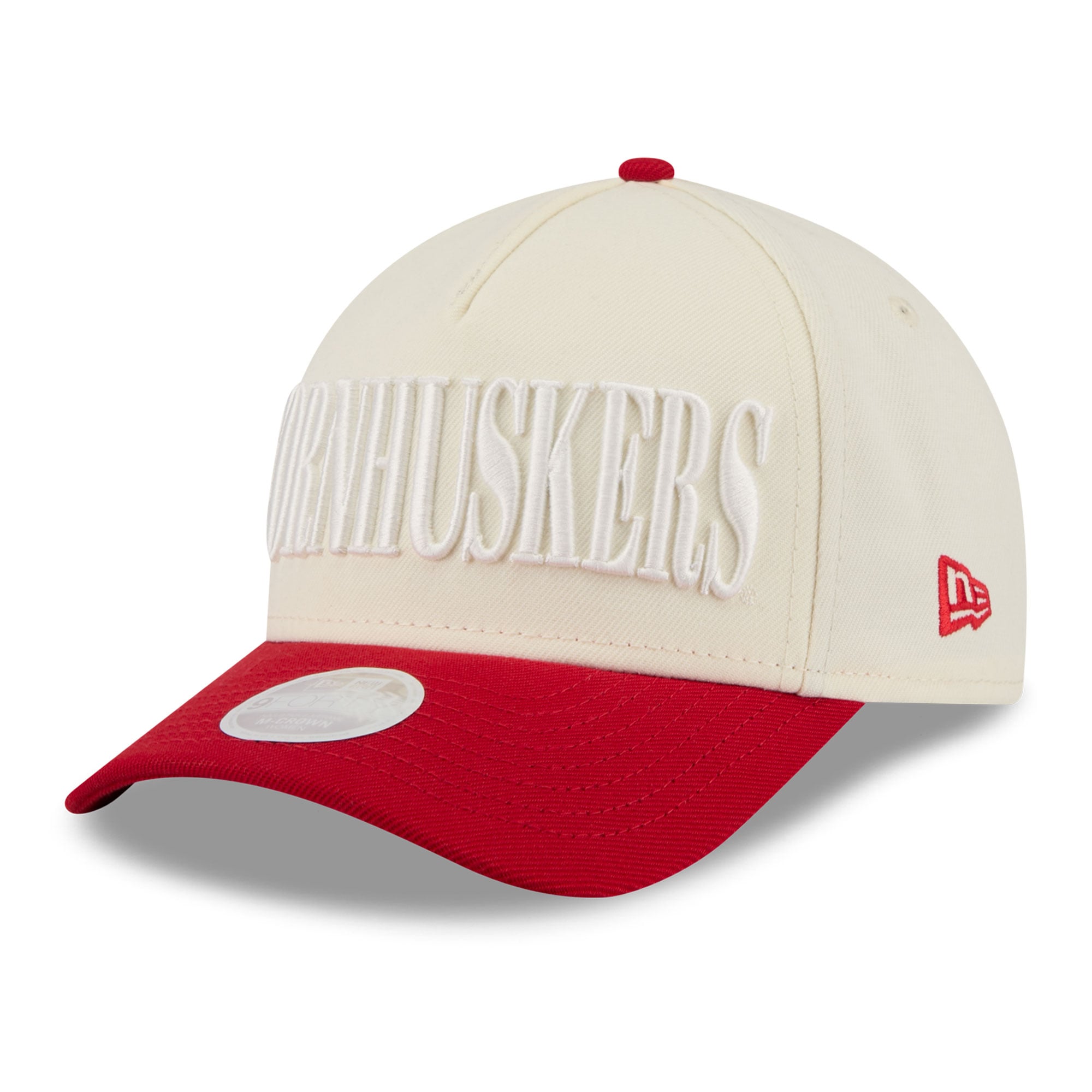 Casquette ajustable New Era 9FORTY A-Frame blanche et écarlate pour femme, Nebraska Huskers.