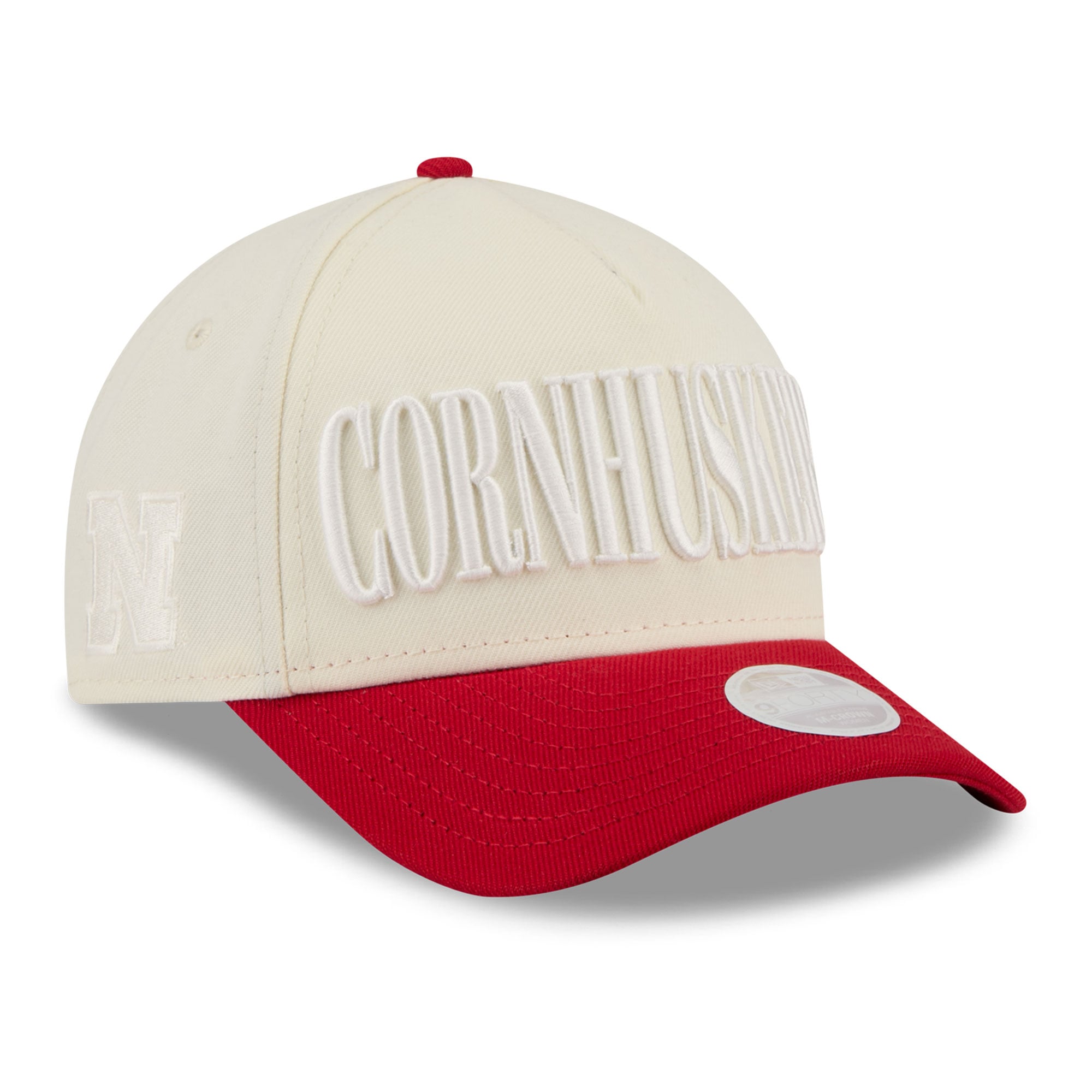 Casquette ajustable New Era 9FORTY A-Frame blanche et écarlate pour femme, Nebraska Huskers.