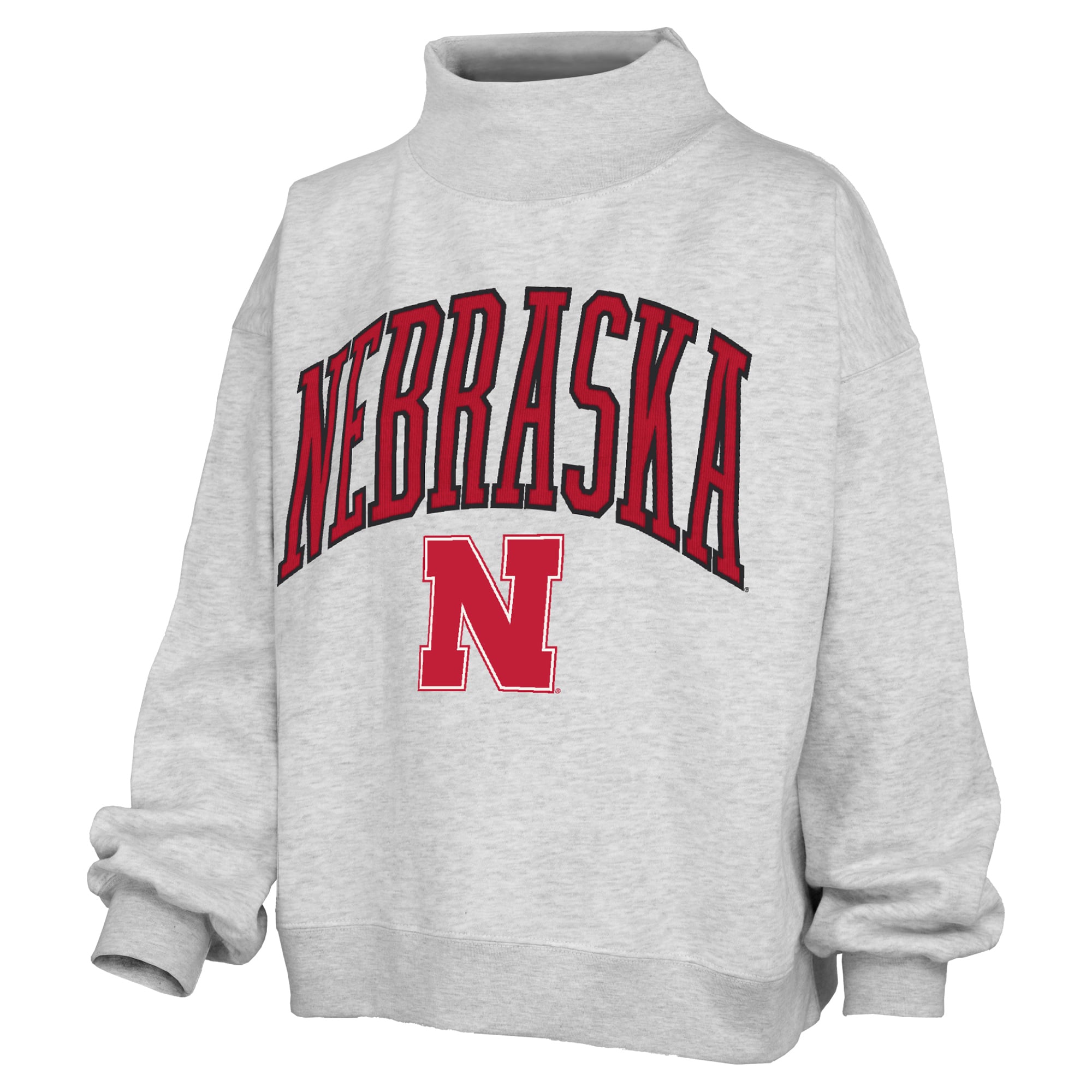 Women's Pressbox Gray Nebraska Huskers Nelson Texture Lingo Mock Neck Fleece Sweatshirt
