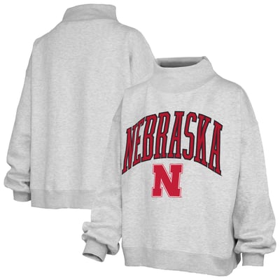 Nebraska Huskers Pressbox Women's Nelson Texture Lingo Mock Neck Fleece Sweatshirt - Gray