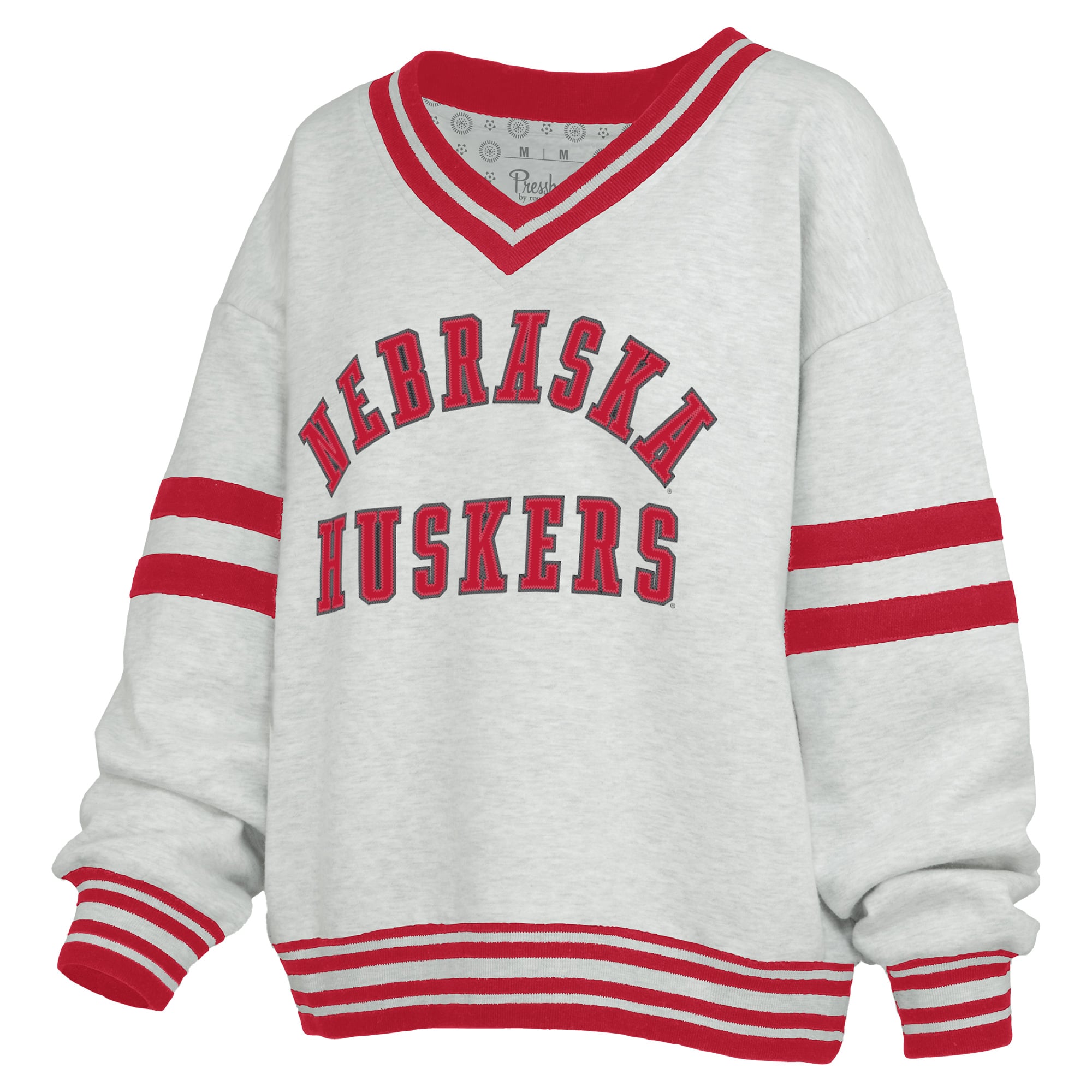 Women's Pressbox Gray/Scarlet Nebraska Huskers Tackle Twill Oates V-Neck Sweatshirt