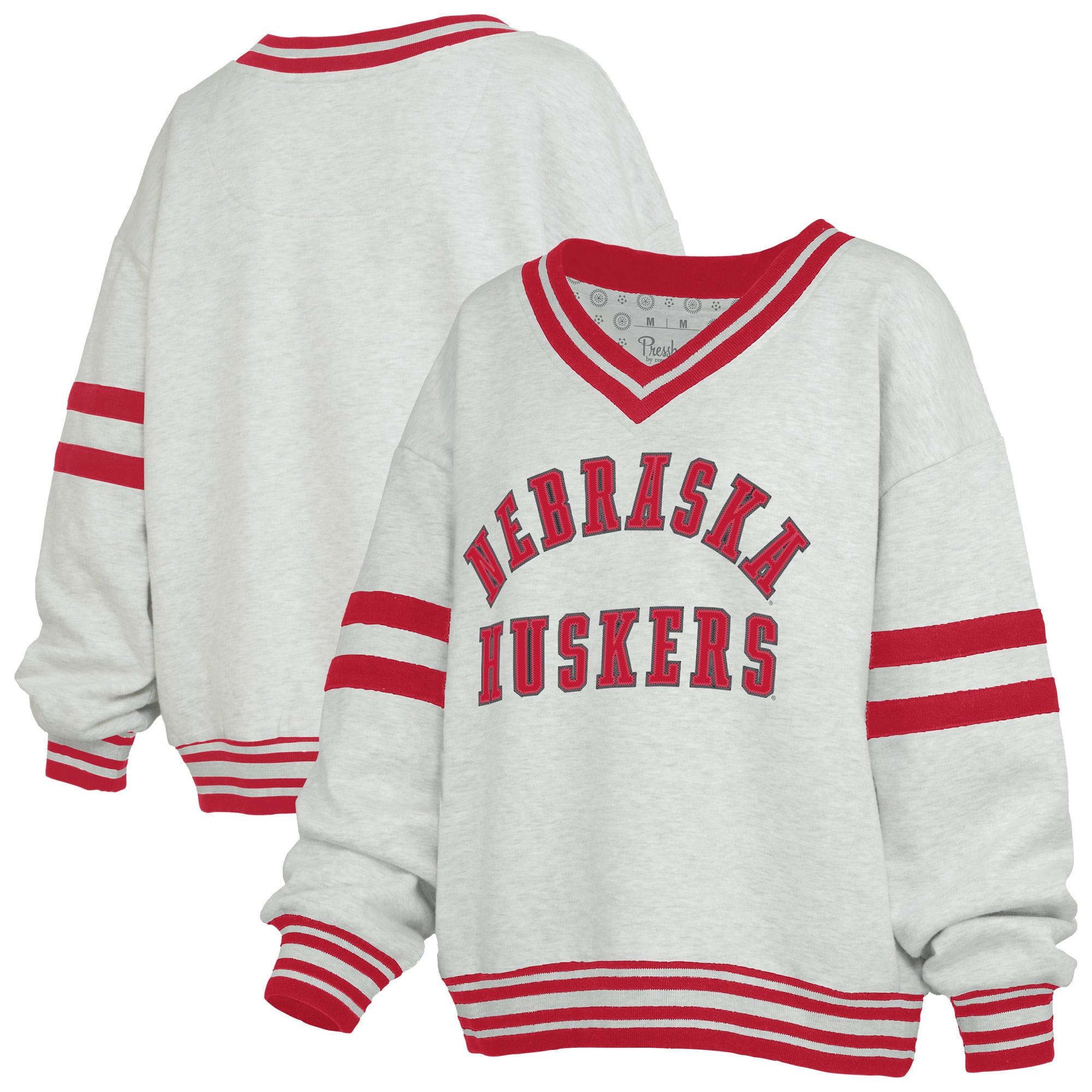 Women's Pressbox Gray/Scarlet Nebraska Huskers Tackle Twill Oates V-Neck Sweatshirt