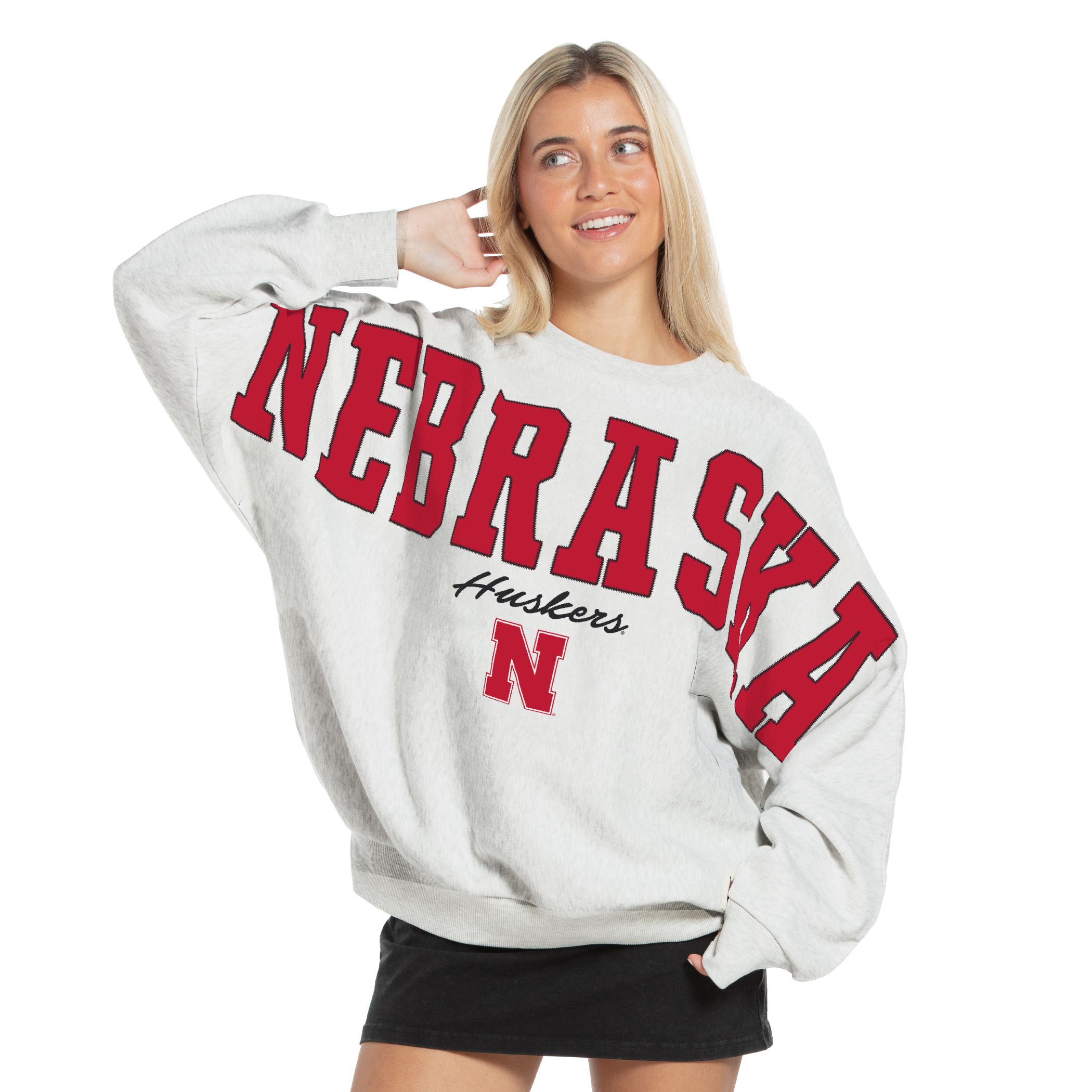 Sweat-shirt oversize en flanelle gris chiné pour femme, Nebraska Huskers