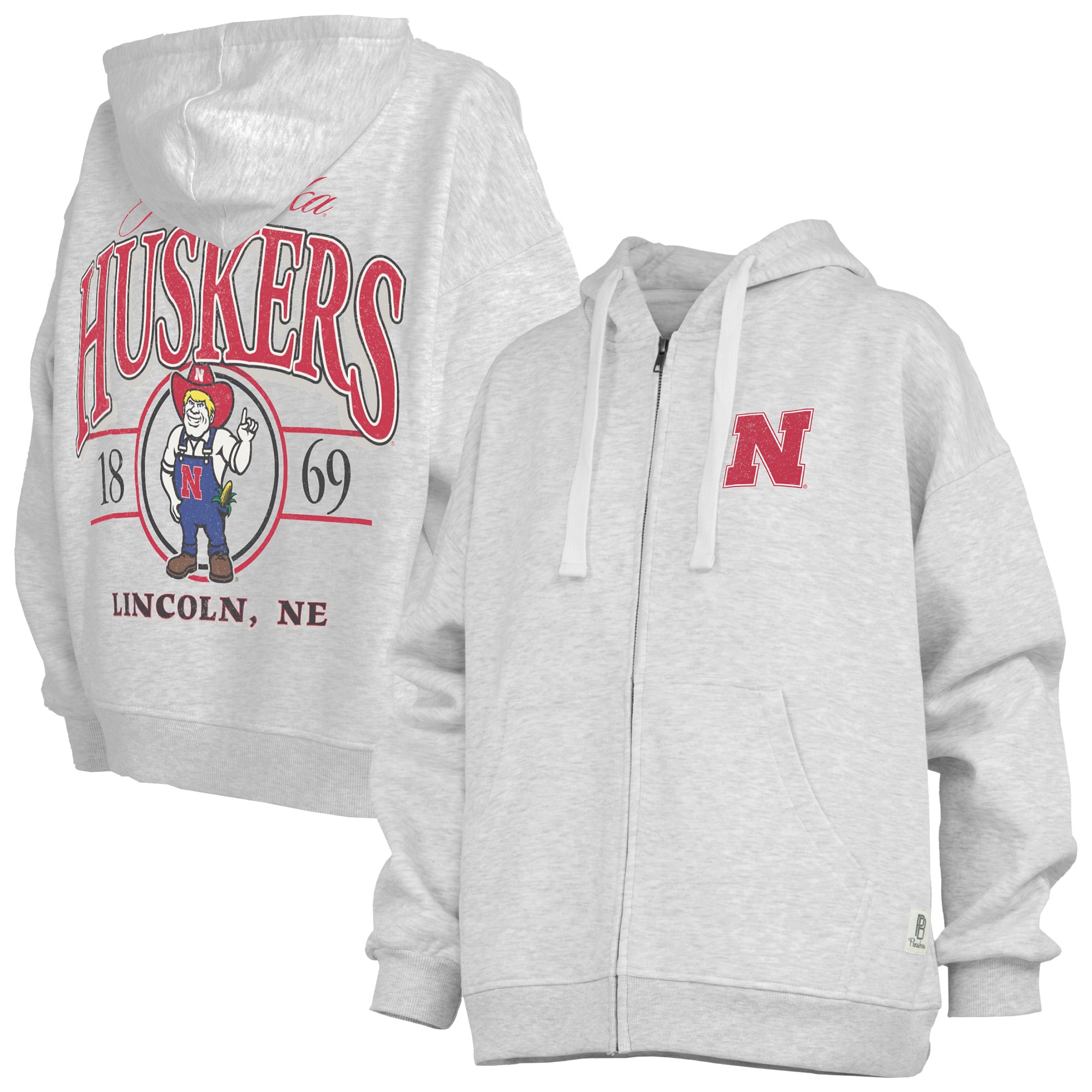 Sweat à capuche zippé Janise gris chiné pour femme de Pressbox, Nebraska Huskers