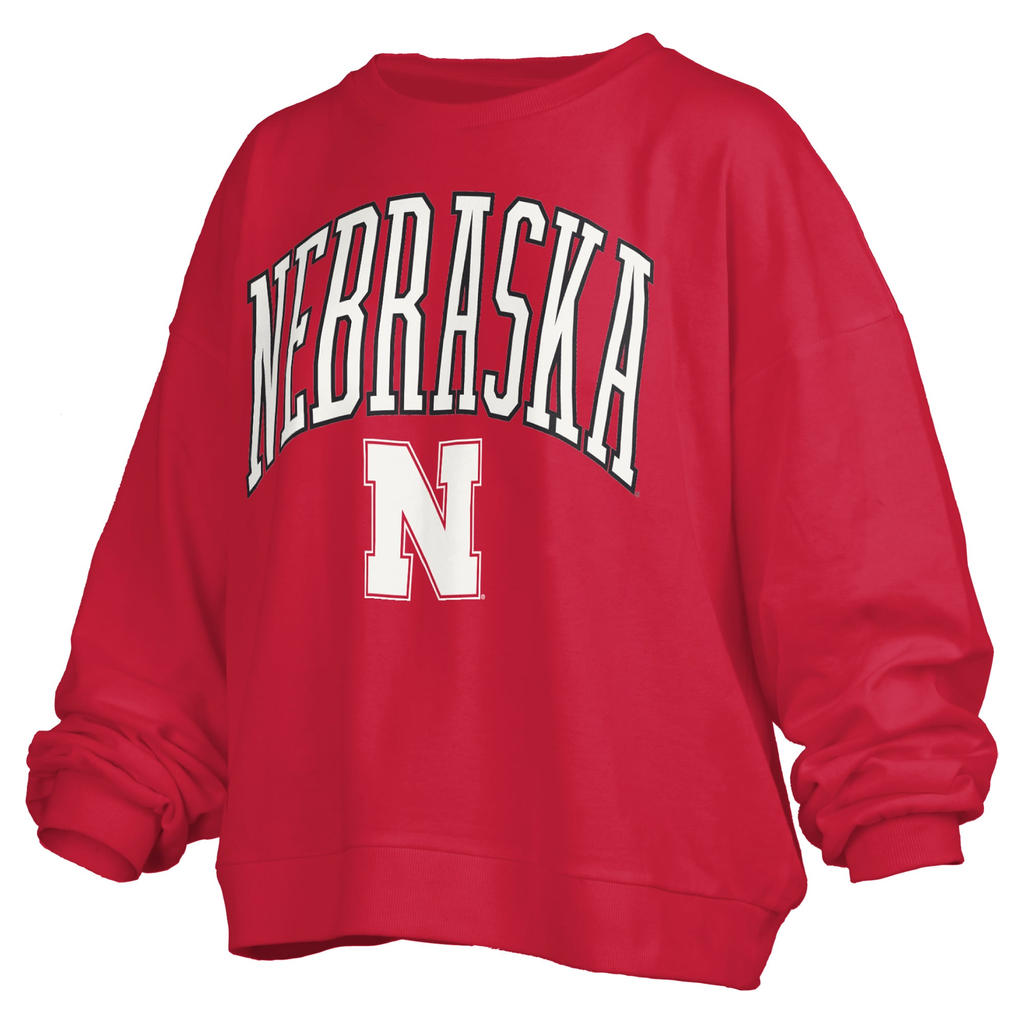 Sweat-shirt polaire surdimensionné Pressbox Scarlet Nebraska Huskers Janise Arch Over avec logo pour femme