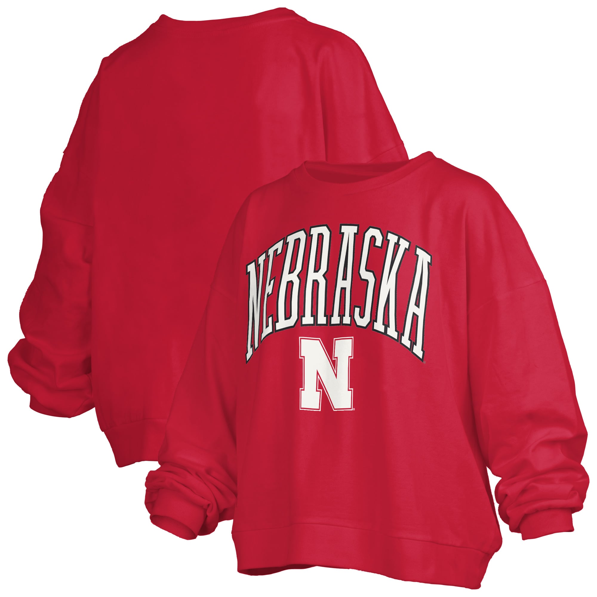 Sweat-shirt polaire surdimensionné Pressbox Scarlet Nebraska Huskers Janise Arch Over avec logo pour femme