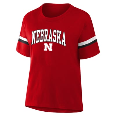  Nebraska Huskers Profile Women's Stripe Plus Size T-Shirt - Scarlet