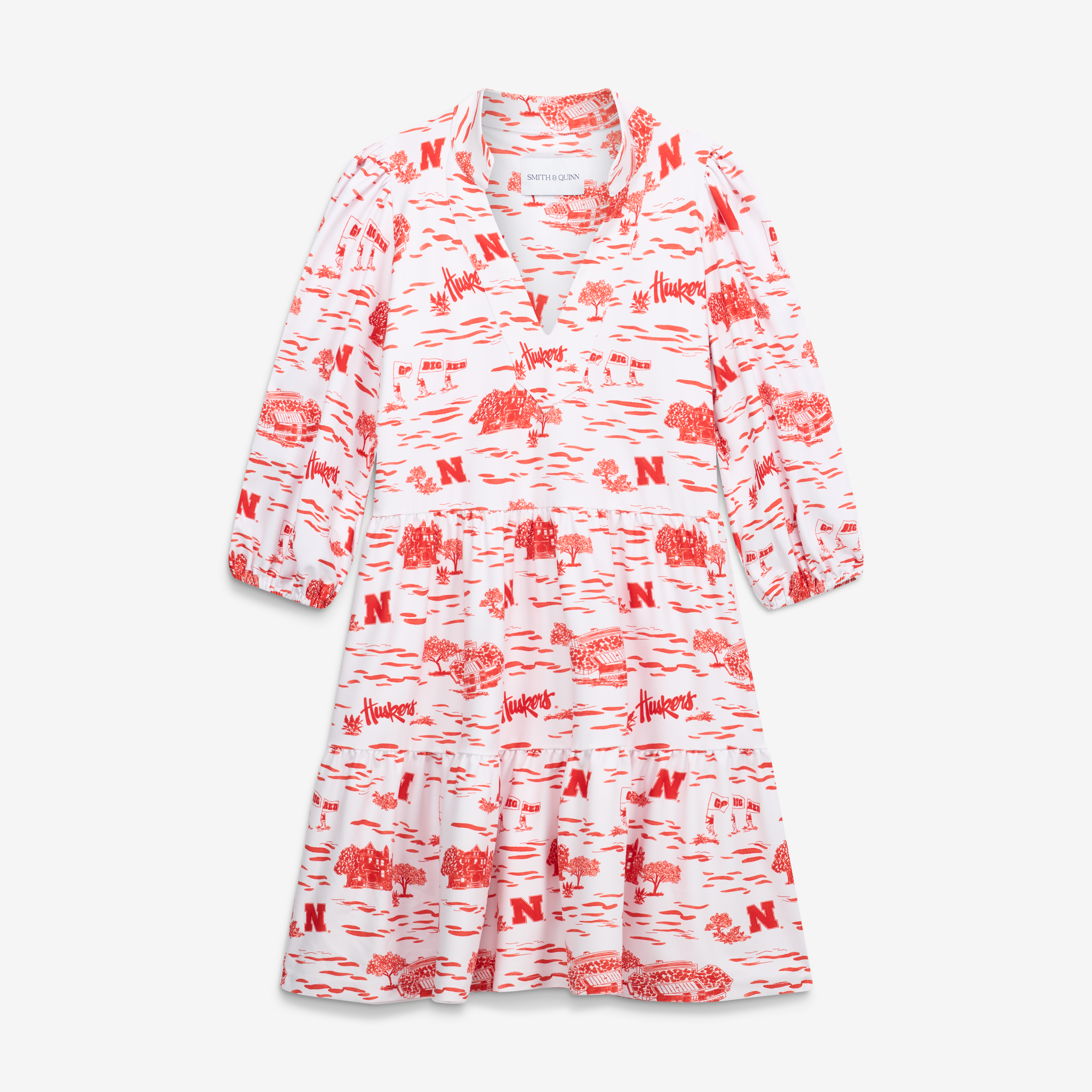Women's Smith & Quinn White Nebraska Huskers 3/4 Sleeve Toile Tory Dress