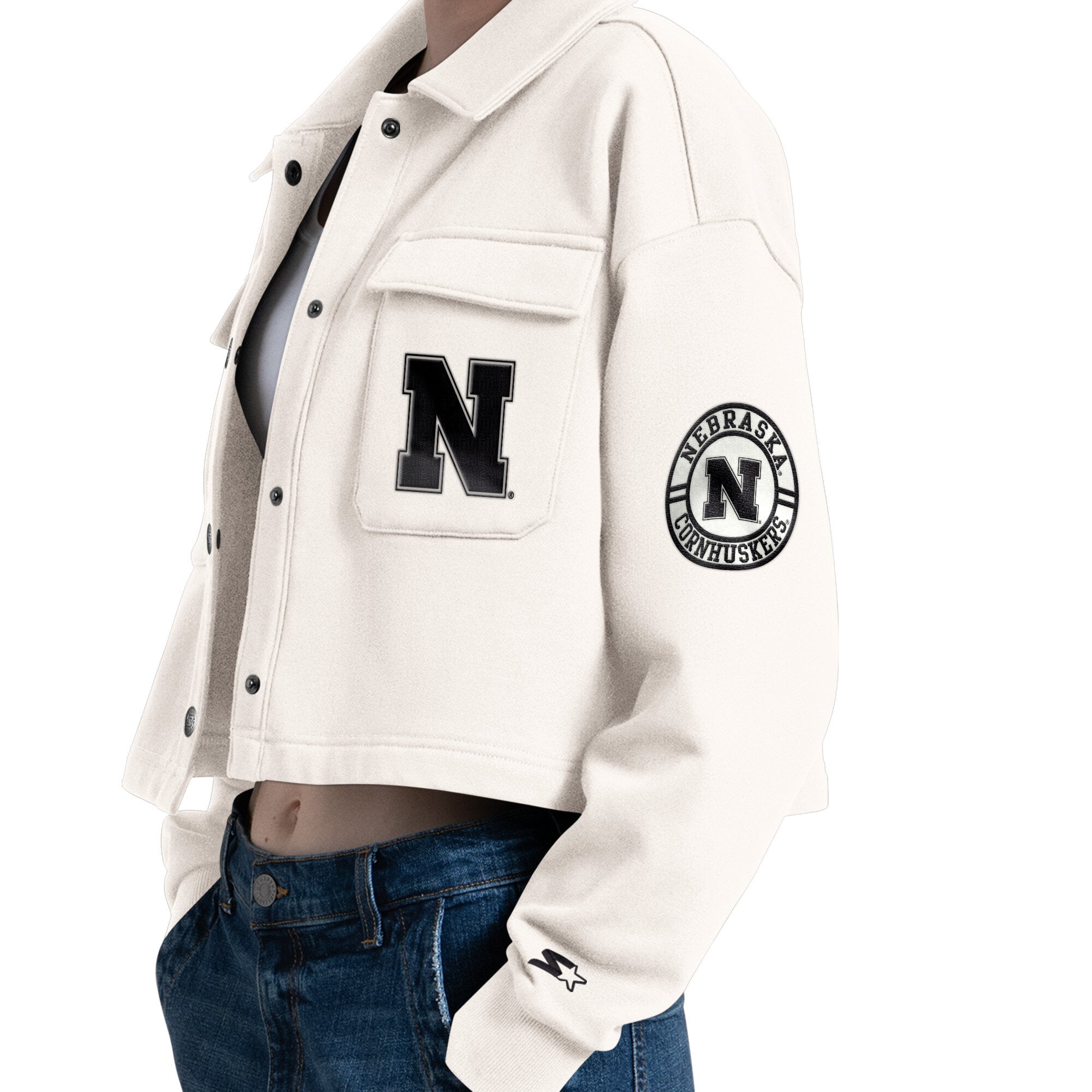 Surchemise courte à boutons-pression Nebraska Huskers Anchor, couleur crème Starter Cream, pour femme