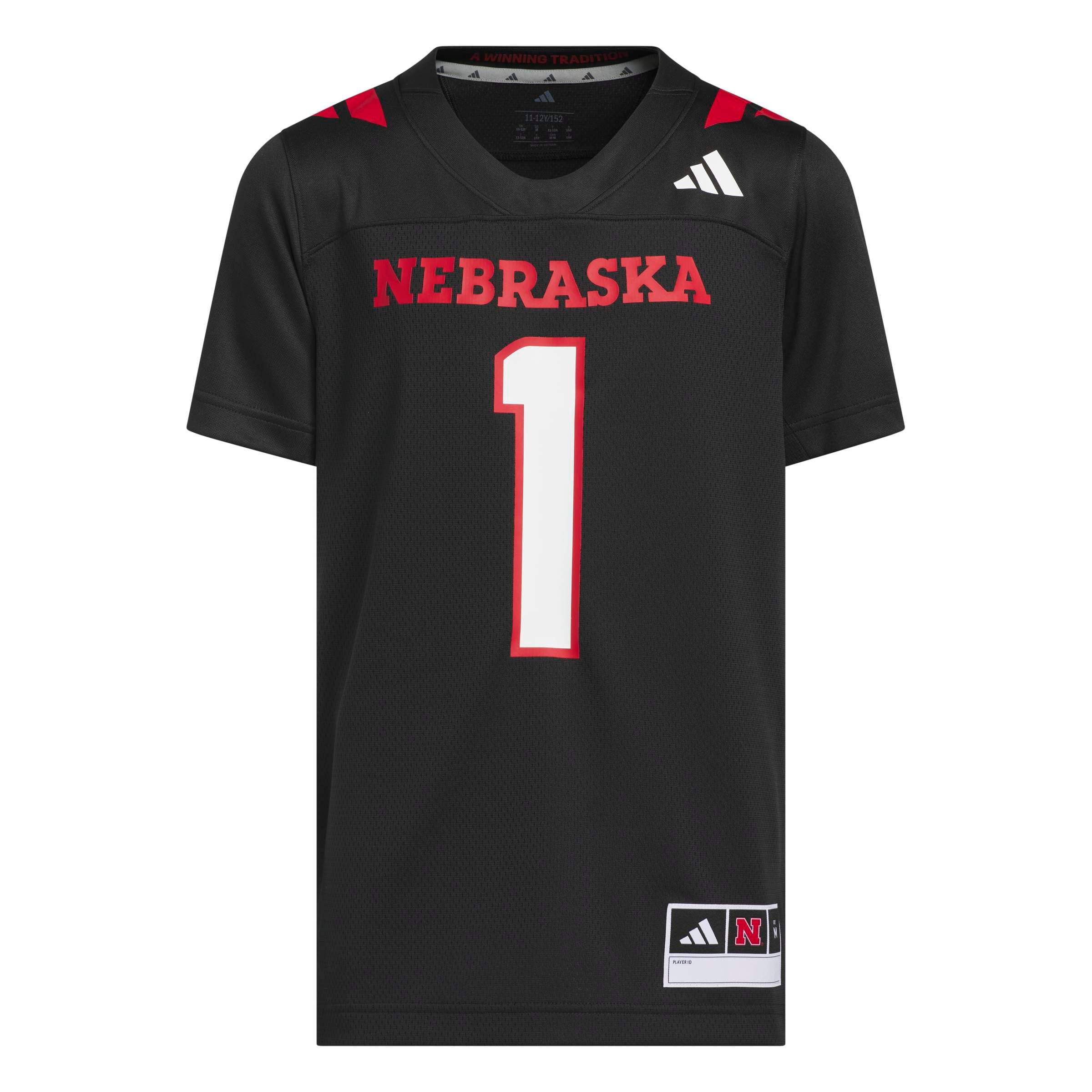 Youth adidas #1 Black Nebraska Huskers Our Red Burns Brighter Strategy Football Jersey