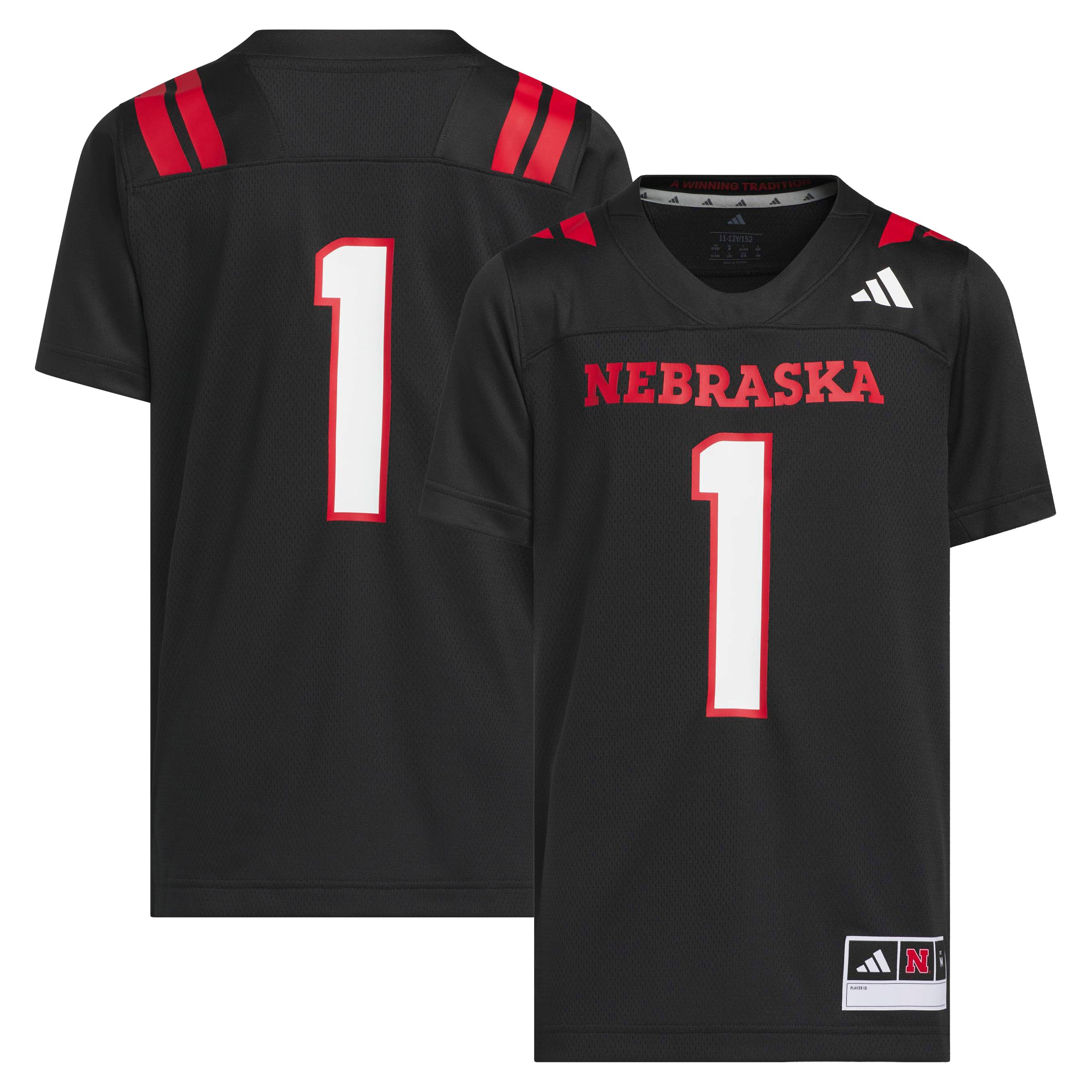 Youth adidas #1 Black Nebraska Huskers Our Red Burns Brighter Strategy Football Jersey