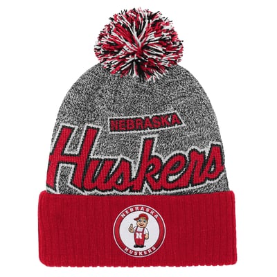 Nebraska Huskers Mitchell & Ness Mascot Cuffed Knit Hat with Pom - Scarlet
