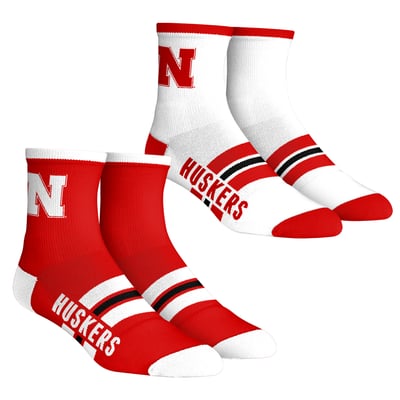  Nebraska Huskers Rock Em Youth 2-Pack Multi Stripe Quarter Socks Set