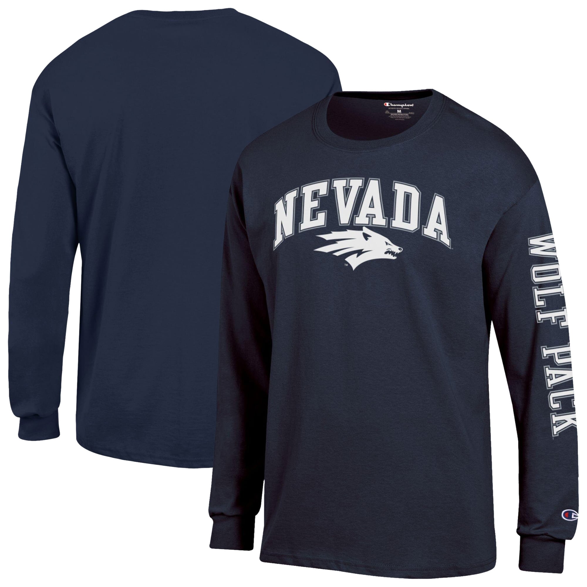 T-shirt à manches longues Champion pour homme, bleu marine, logo Nevada Wolf Pack Arch
