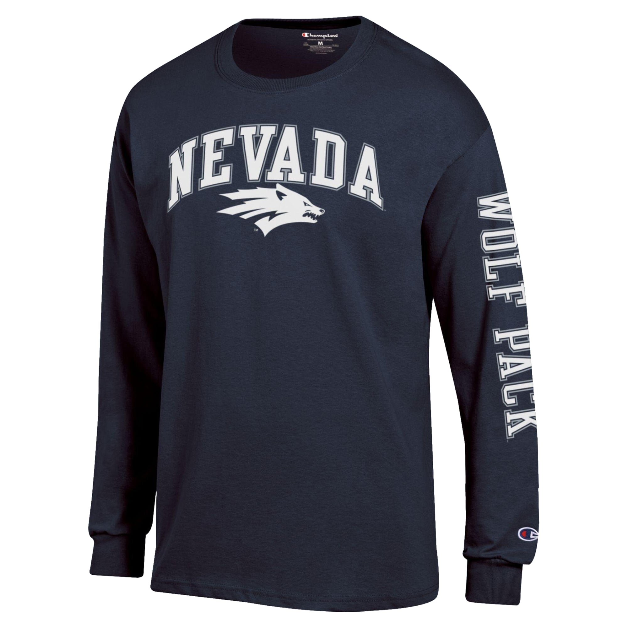 T-shirt à manches longues Champion pour homme, bleu marine, logo Nevada Wolf Pack Arch