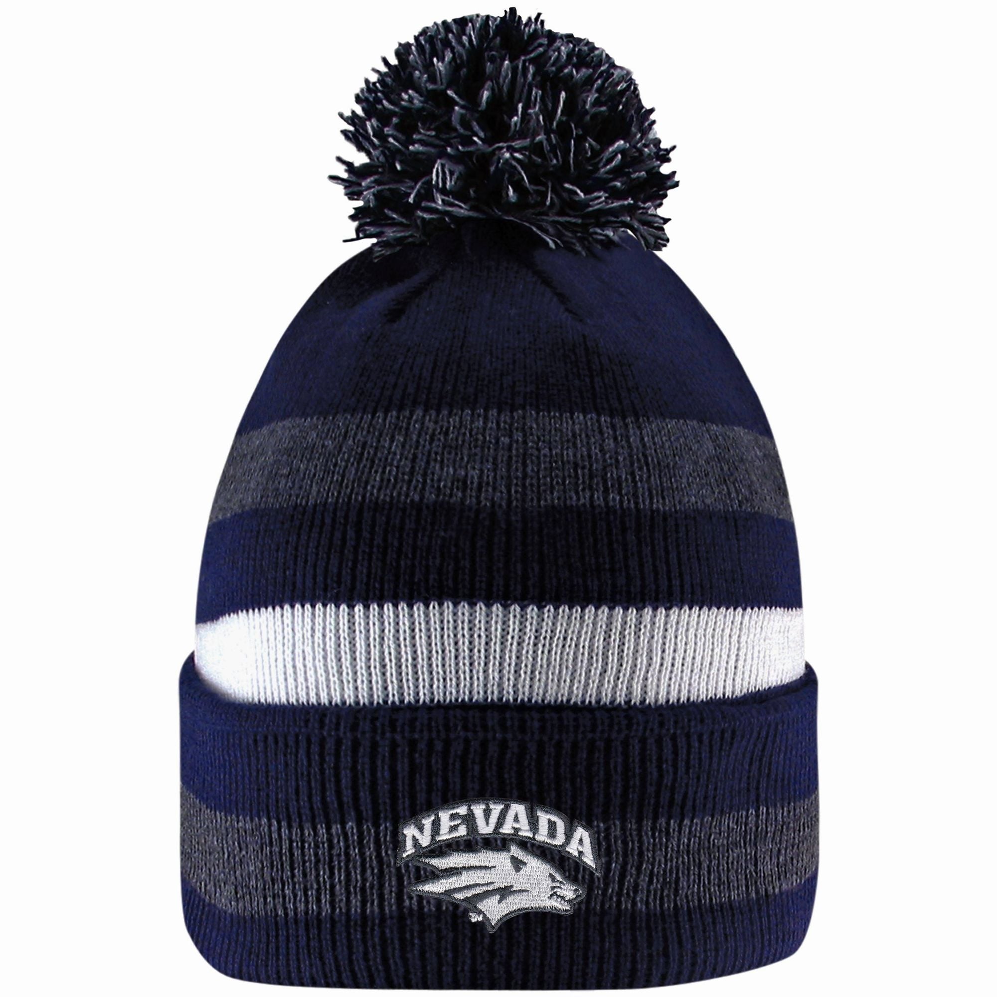 New Custom Designed Cashmere Blend Blue Pom Beanie with Blue and White Wolf. Ribbed Cashmere Beanie Olive With Blue Pom Pom | Hortons  main image 4