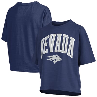 Nevada Wolf Pack Pressbox Women's Oversized Nelson Arch Over Logo Slub T-Shirt - Navy