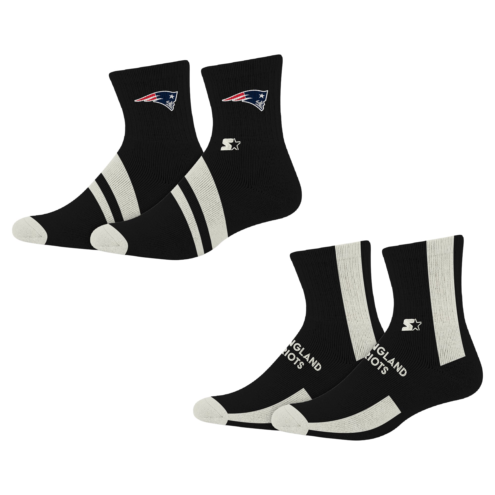 Chaussettes Starter noires New England Patriots Summit Stripe, lot de 2 paires