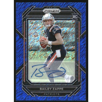 2022 Panini Prizm Autographs Prizm Blue Shimmer #305 Bailey Zappe RC Auto /25