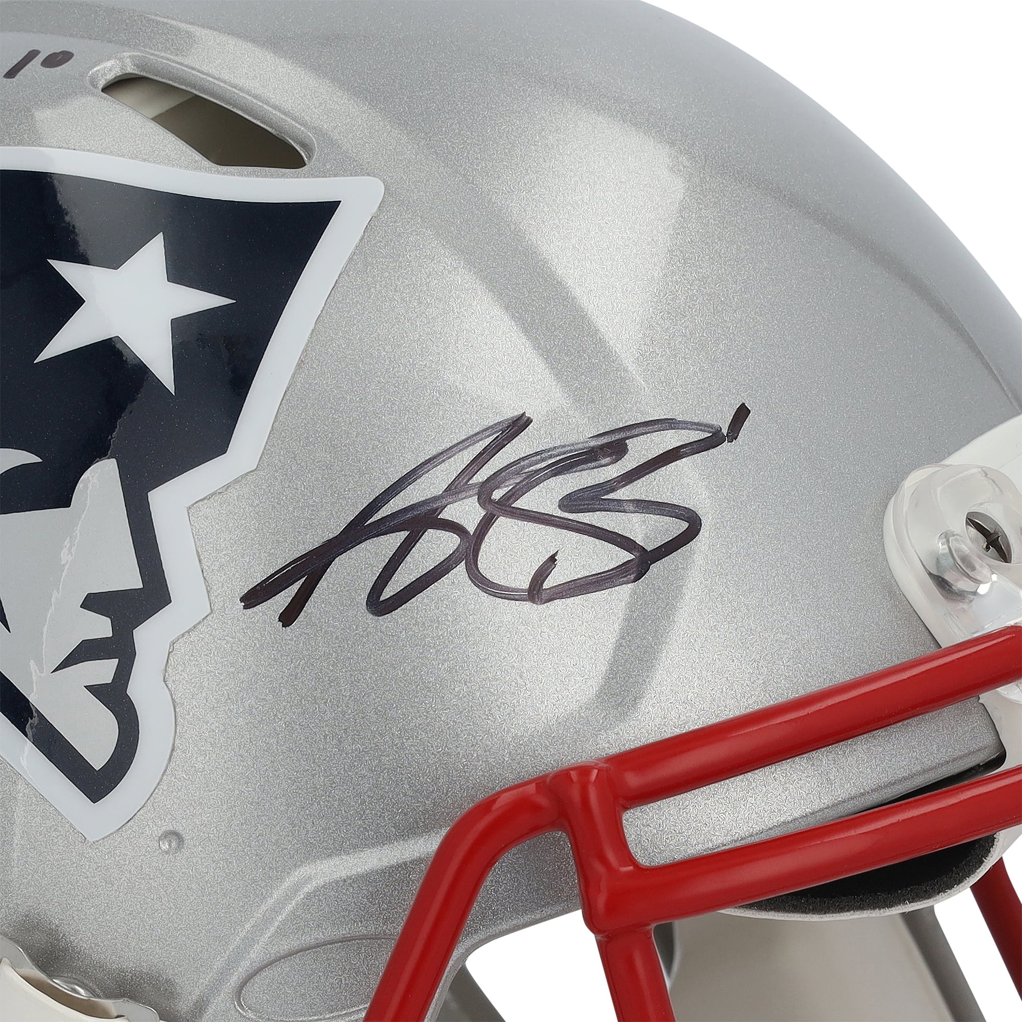 Casque Riddell Speed ​​Authentic autographié par A.J. Brown et Drake Maye des New England Patriots