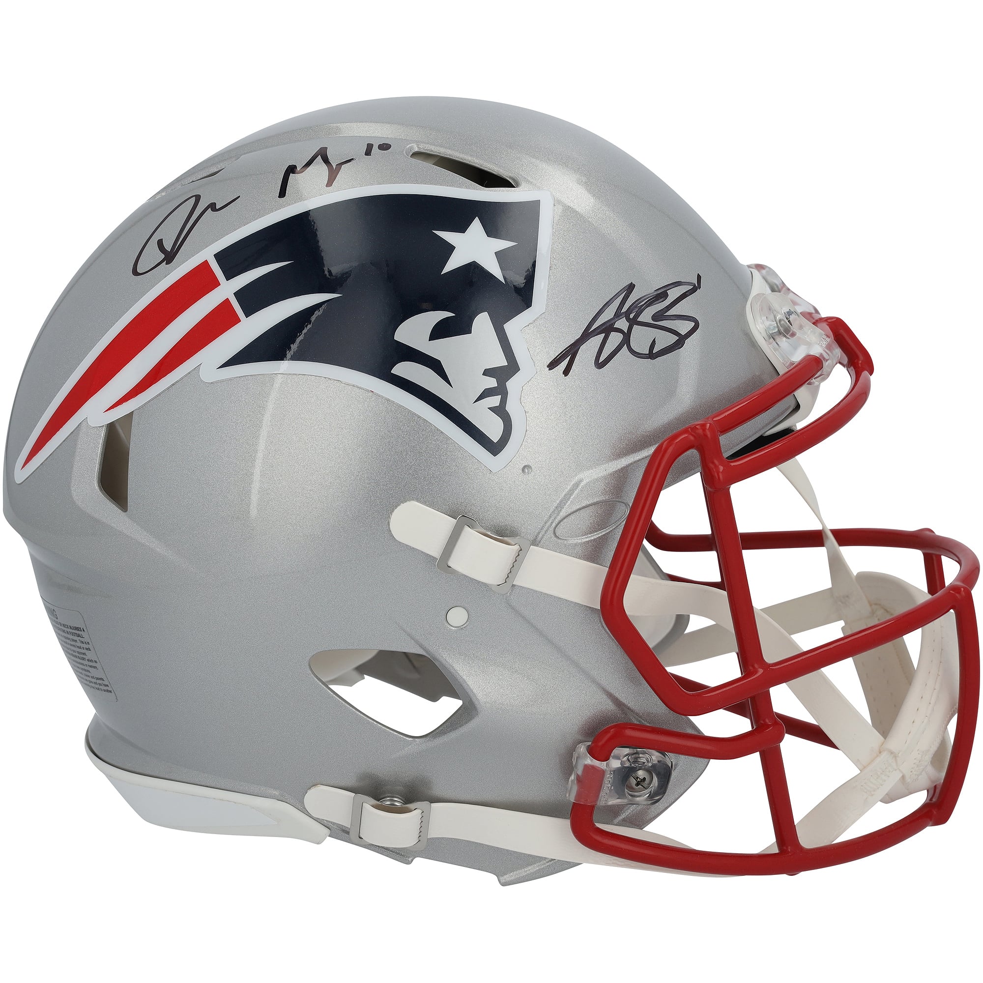 Casque Riddell Speed ​​Authentic autographié par A.J. Brown et Drake Maye des New England Patriots