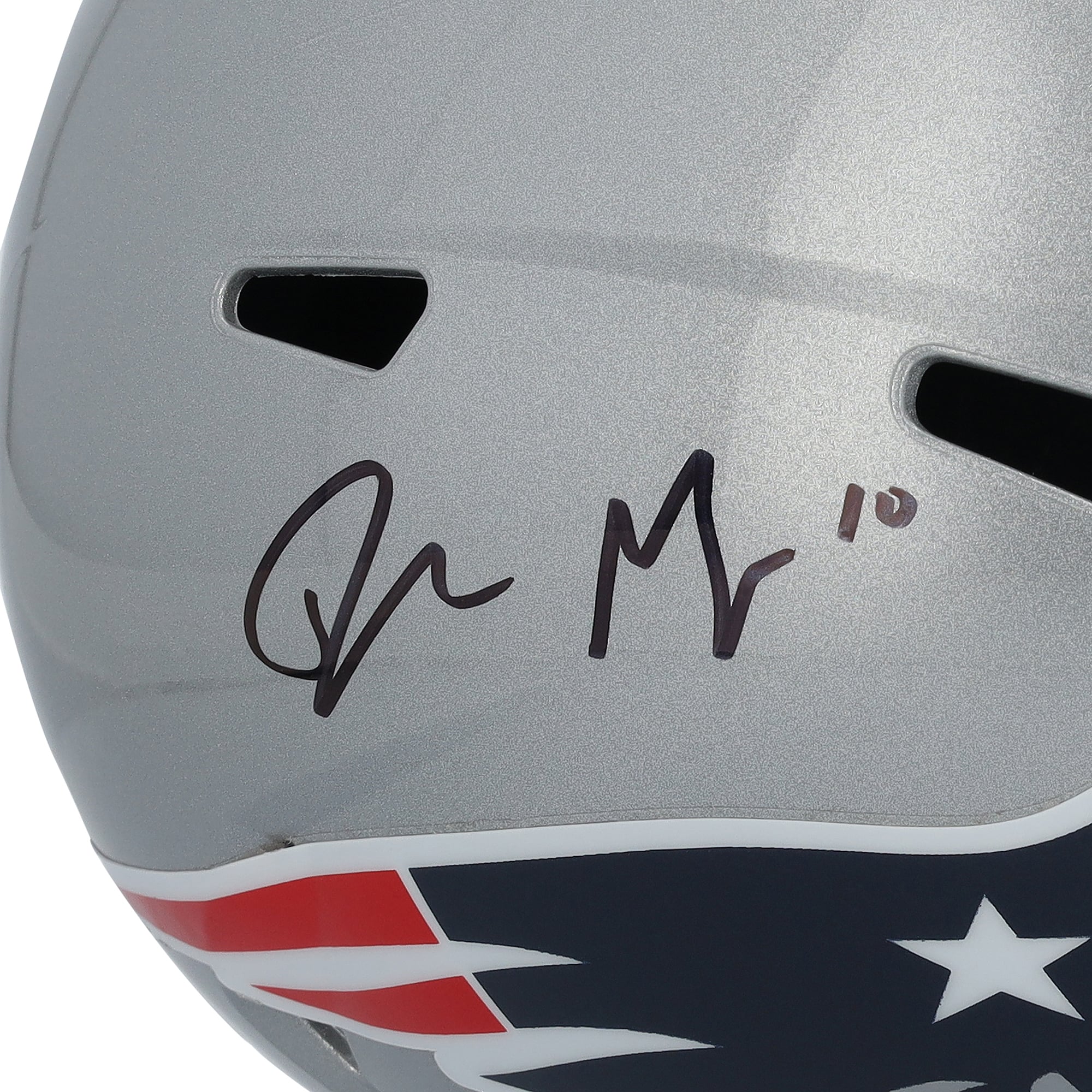 Casque réplique Riddell Speed ​​autographié par A.J. Brown et Drake Maye des New England Patriots