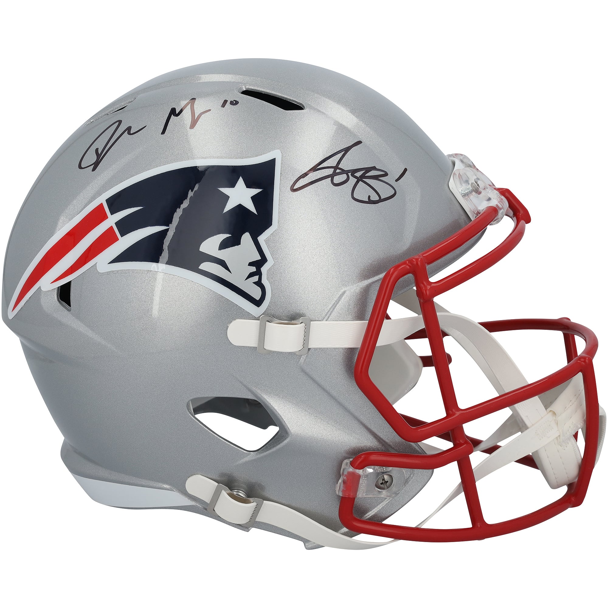 Casque réplique Riddell Speed ​​autographié par A.J. Brown et Drake Maye des New England Patriots