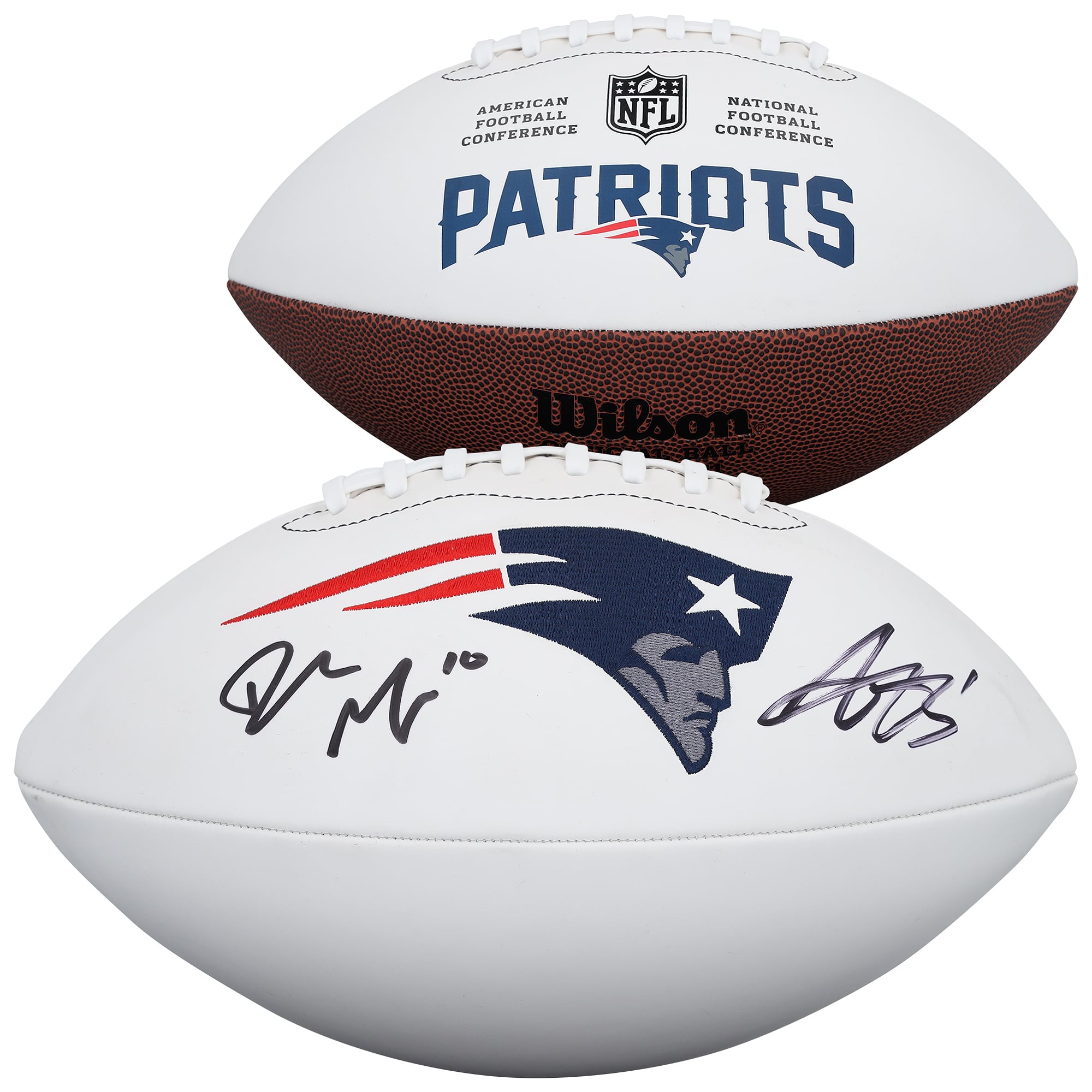 Ballon de football Wilson à panneau blanc autographié par A.J. Brown et Drake Maye des New England Patriots