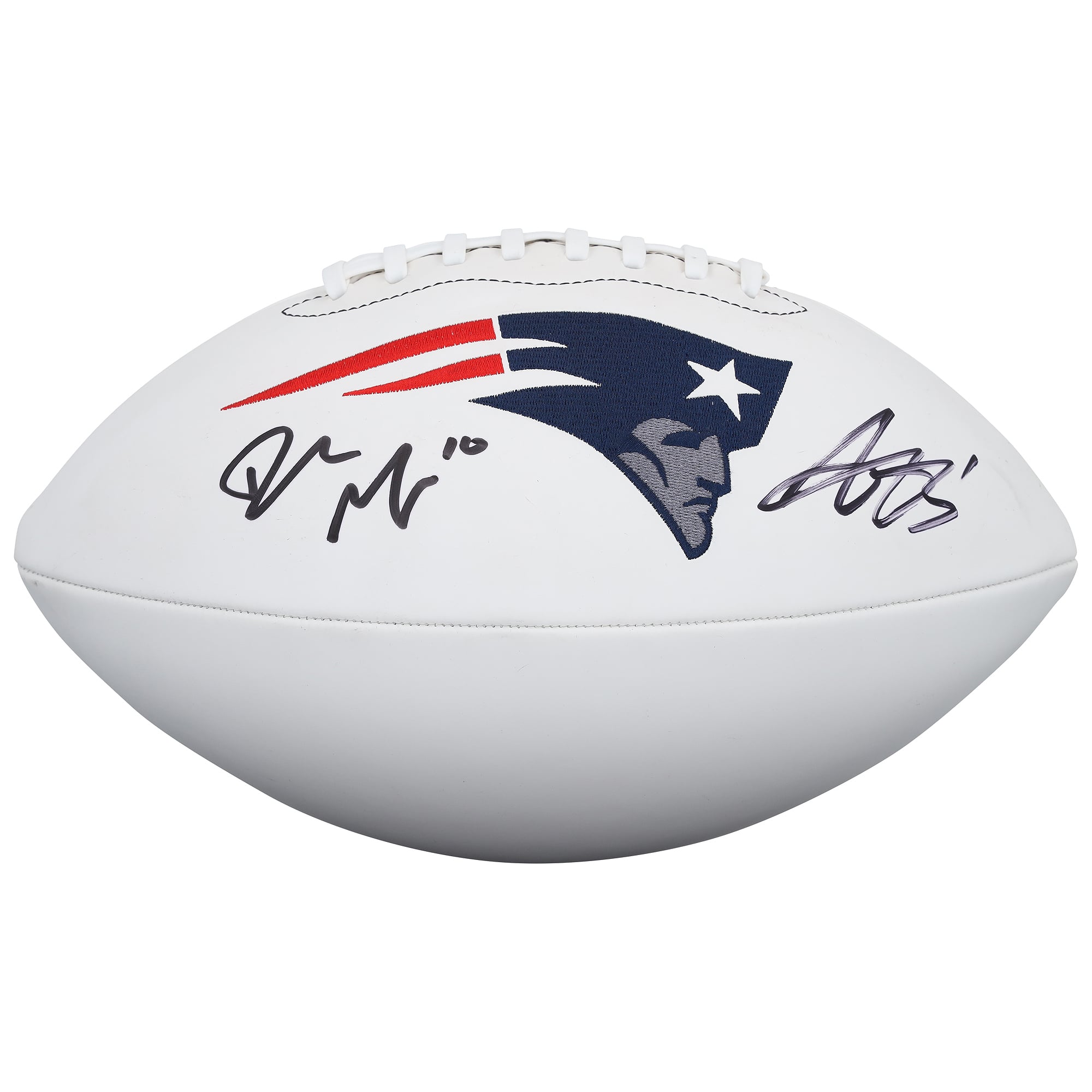 Ballon de football Wilson à panneau blanc autographié par A.J. Brown et Drake Maye des New England Patriots