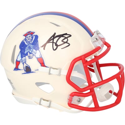 A.J. Brown New England Patriots Autographed Fanatics Authentic Riddell Retro Speed Mini Helmet